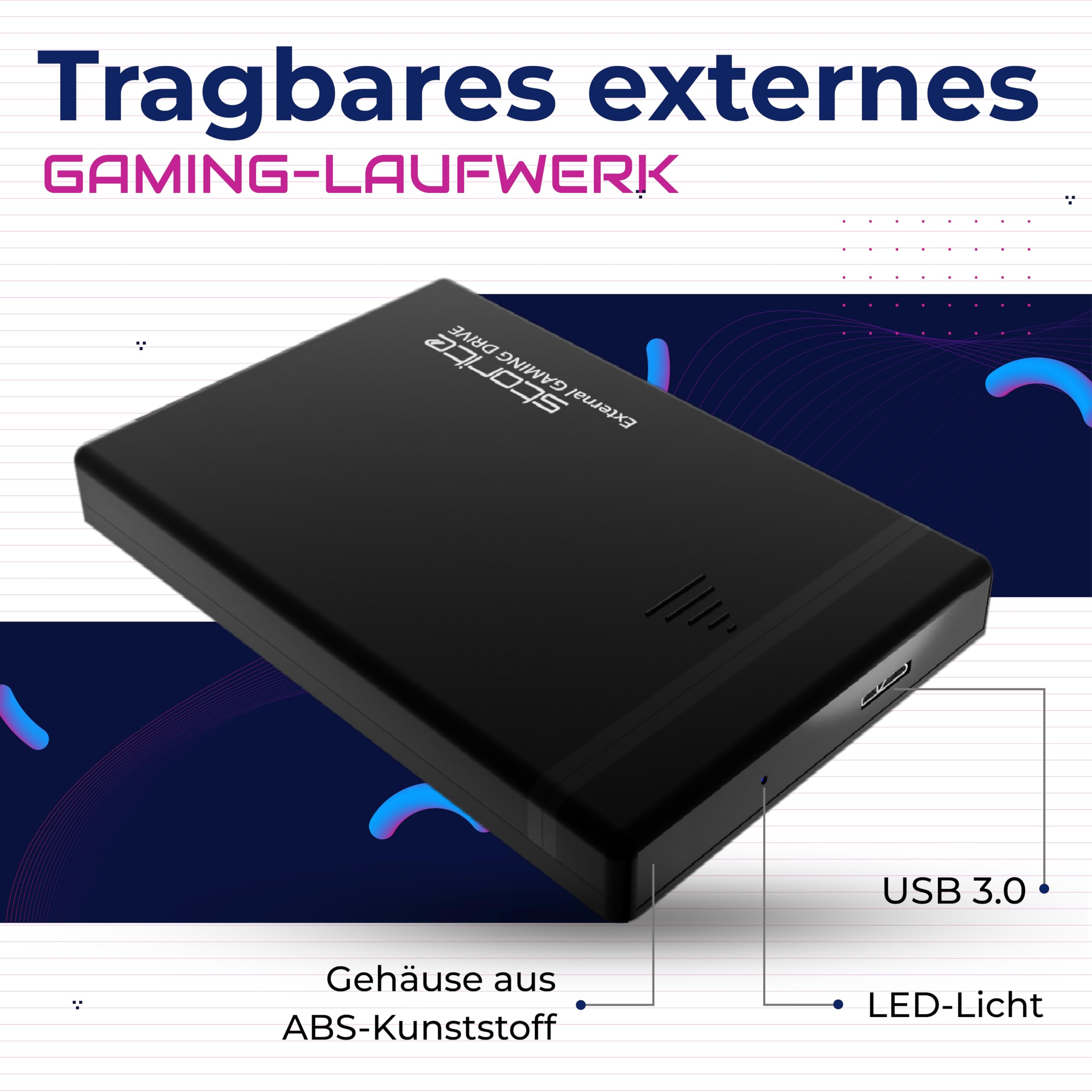 Storite 1 TB externes Gaming-Laufwerk, 2,5-Zoll-Festplatte, tragbare Externe USB 3.0-Festplatte, Speicherung und Sicherung, Game Drive für PS4, PS3, PC-Spiele, Android (Schwarz)