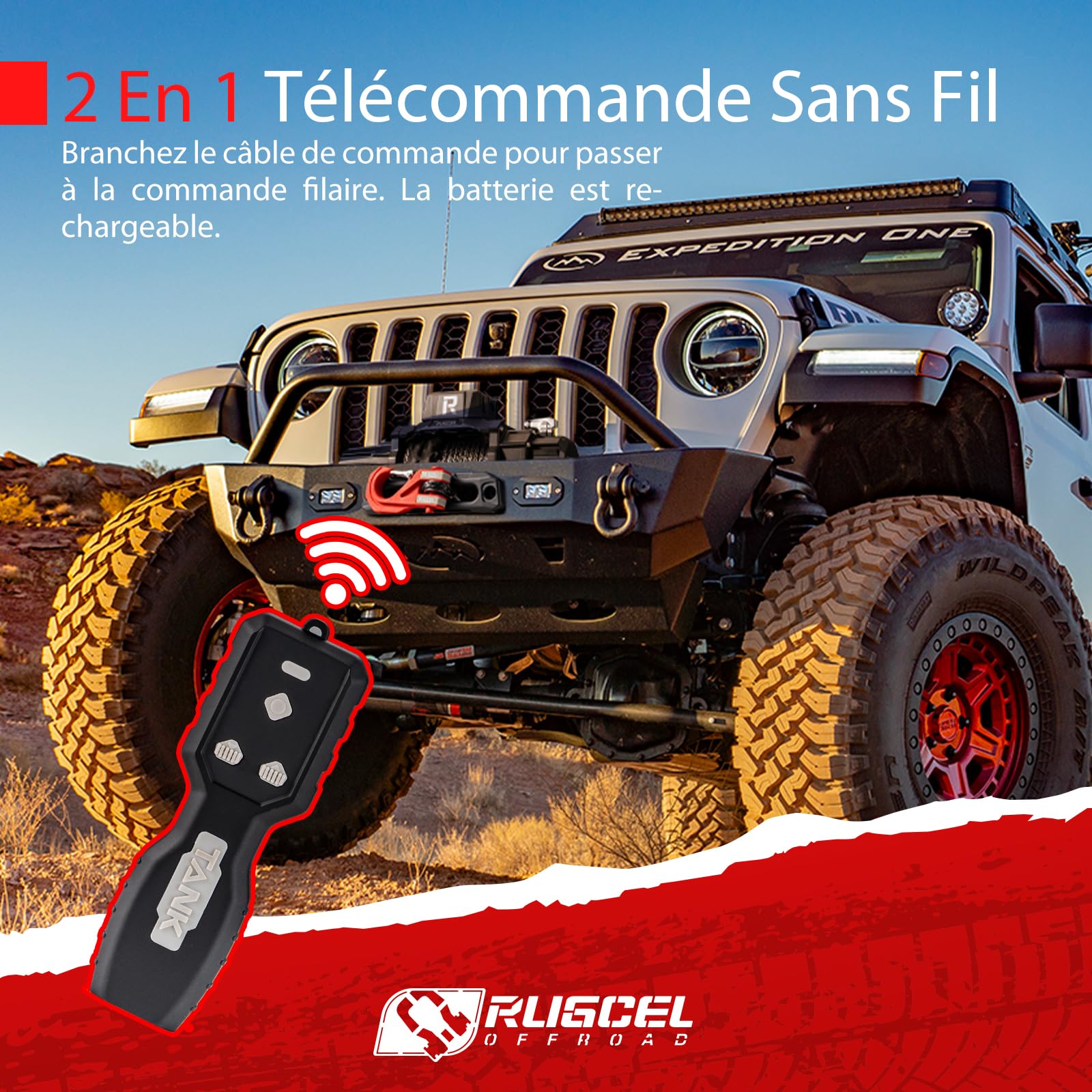 RUGCEL WINCH Treuil 6123 kg avec corde synthétique 12 V étanche électrique, télécommande sans fil 2 en 1, pour SUV, camion et remorque - Série TANK