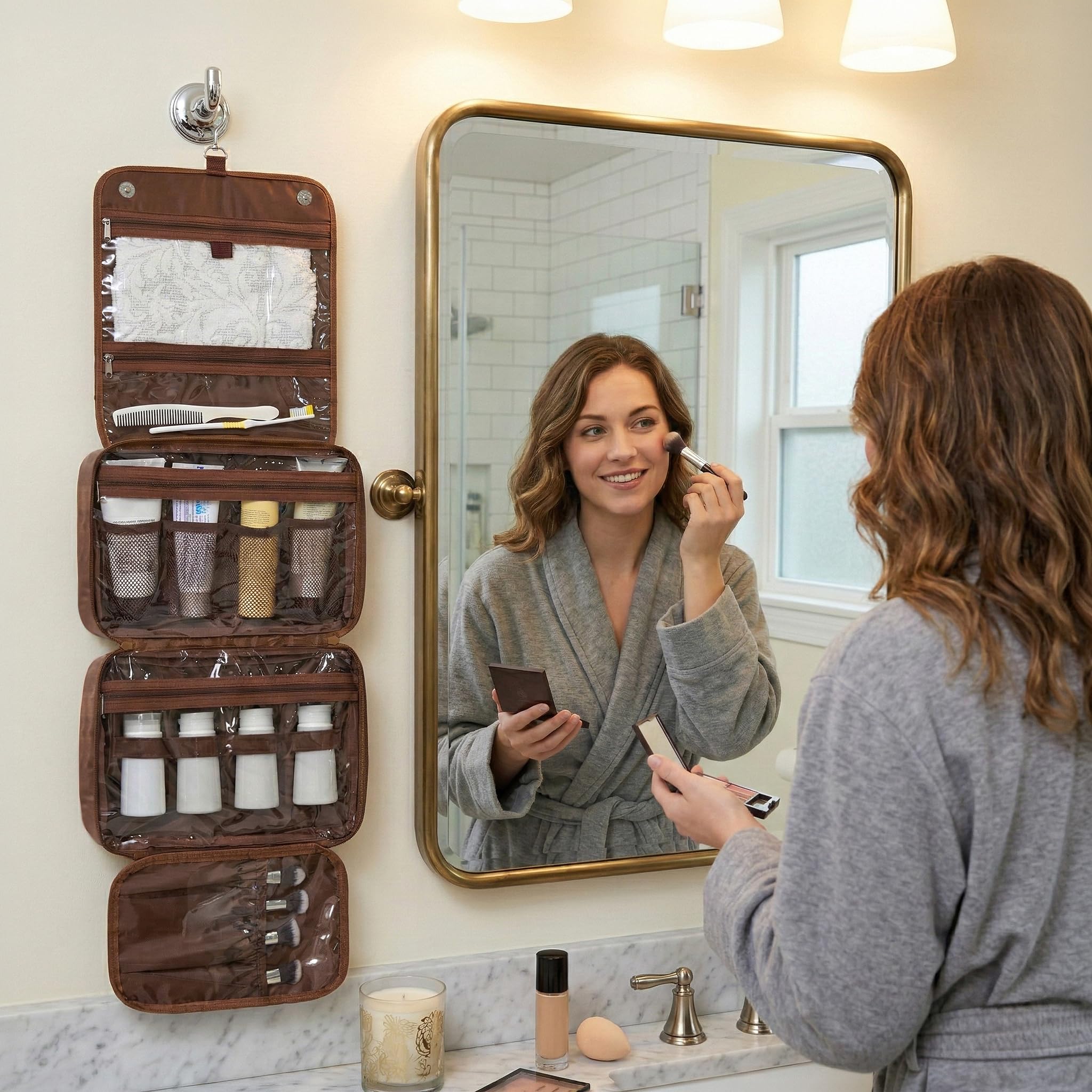 PAVILIA Borsa da toilette da appendere per donne e uomini, borsa da viaggio pieghevole per cosmetici, borsa da viaggio resistente all'acqua, grande kit essenziale da viaggio