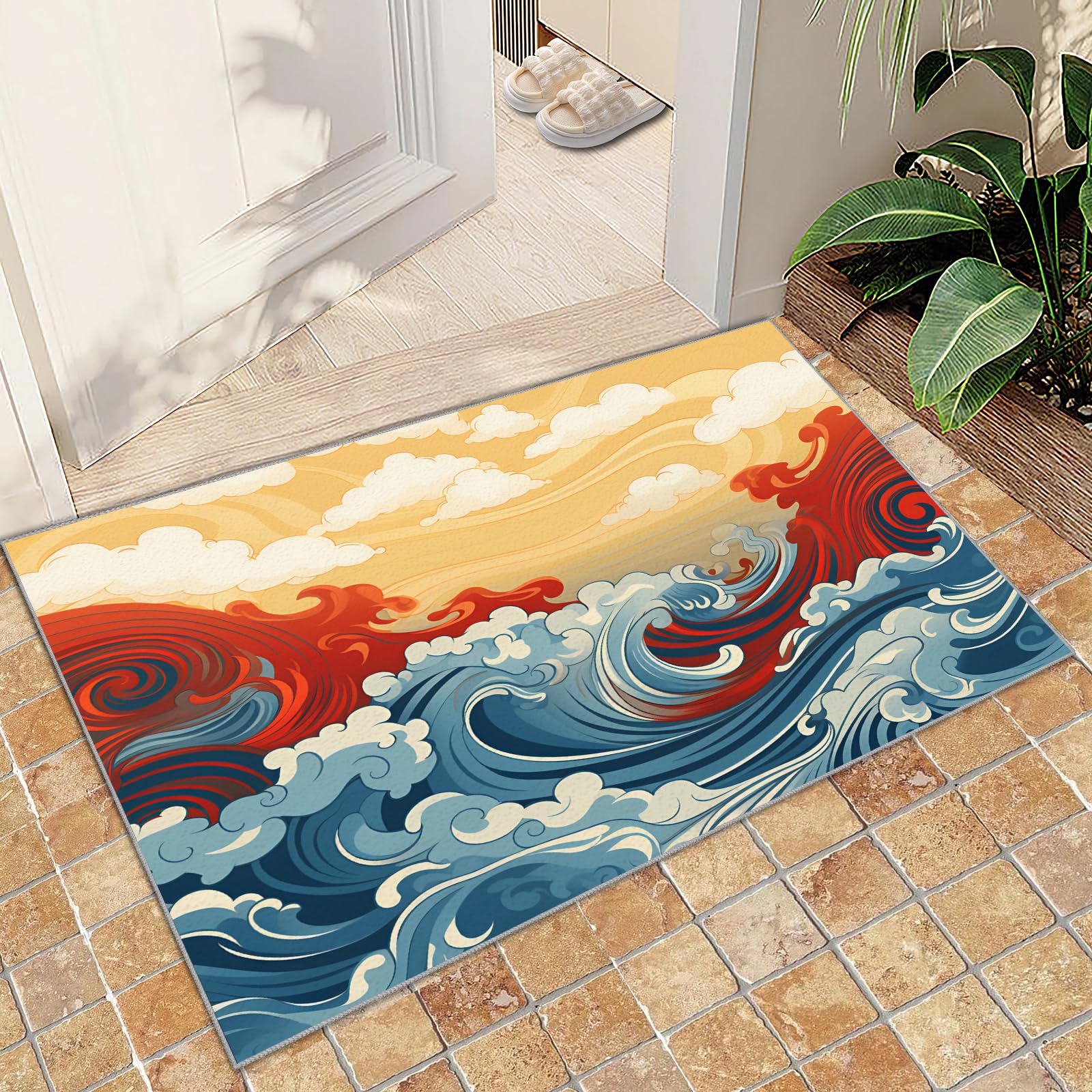 2枚セットKoji Yamaguchi Rug Amazon.com: Japanese Wave Rug - 2x3 Rug, Cartoon Area Rugs for