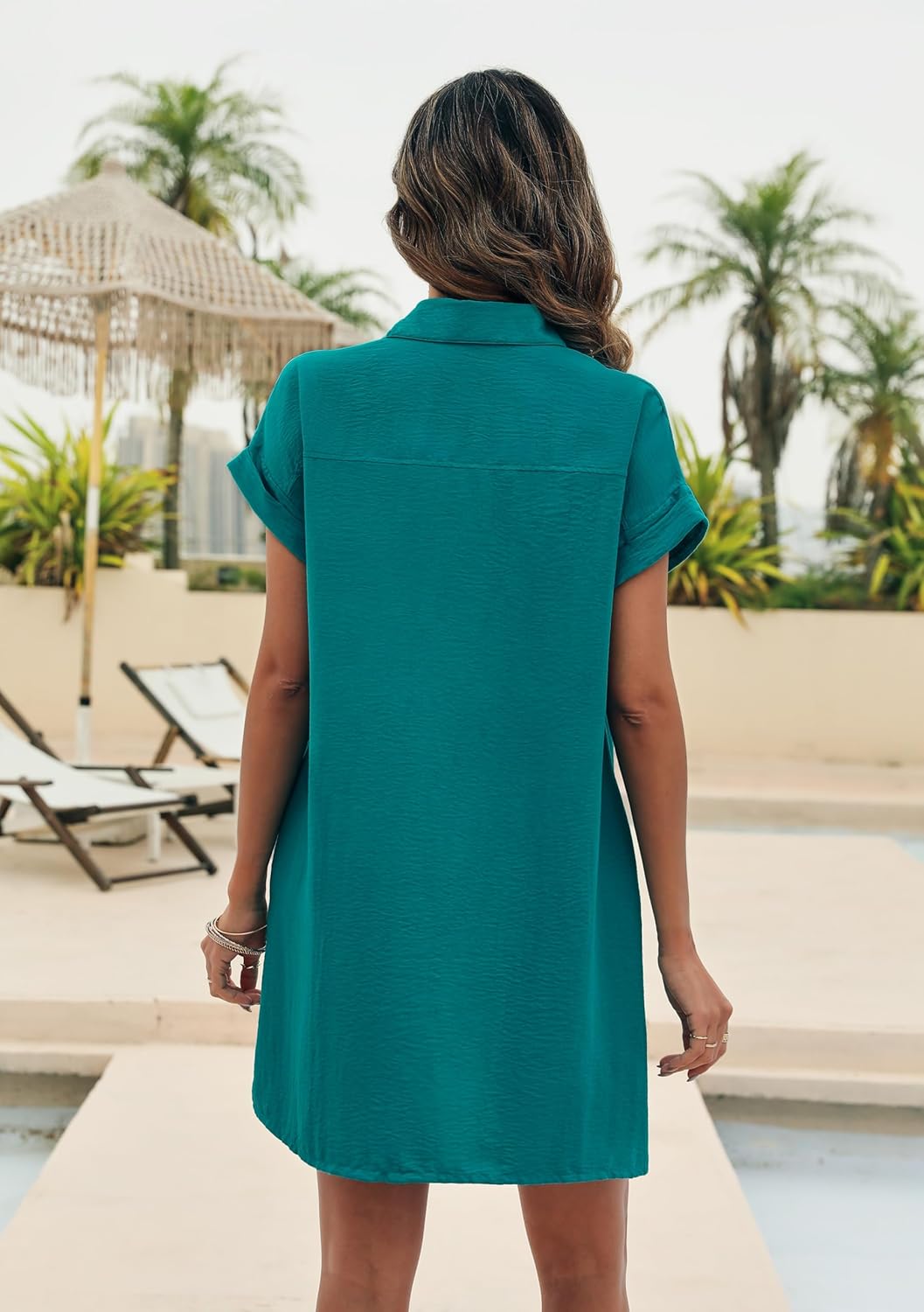 AI'MAGE Womens Bathing Suit Cover Ups Summer Shirt Dress Casual Short Sleeve Button Down Beach Shirts with Pockets S-XXL - Image 5