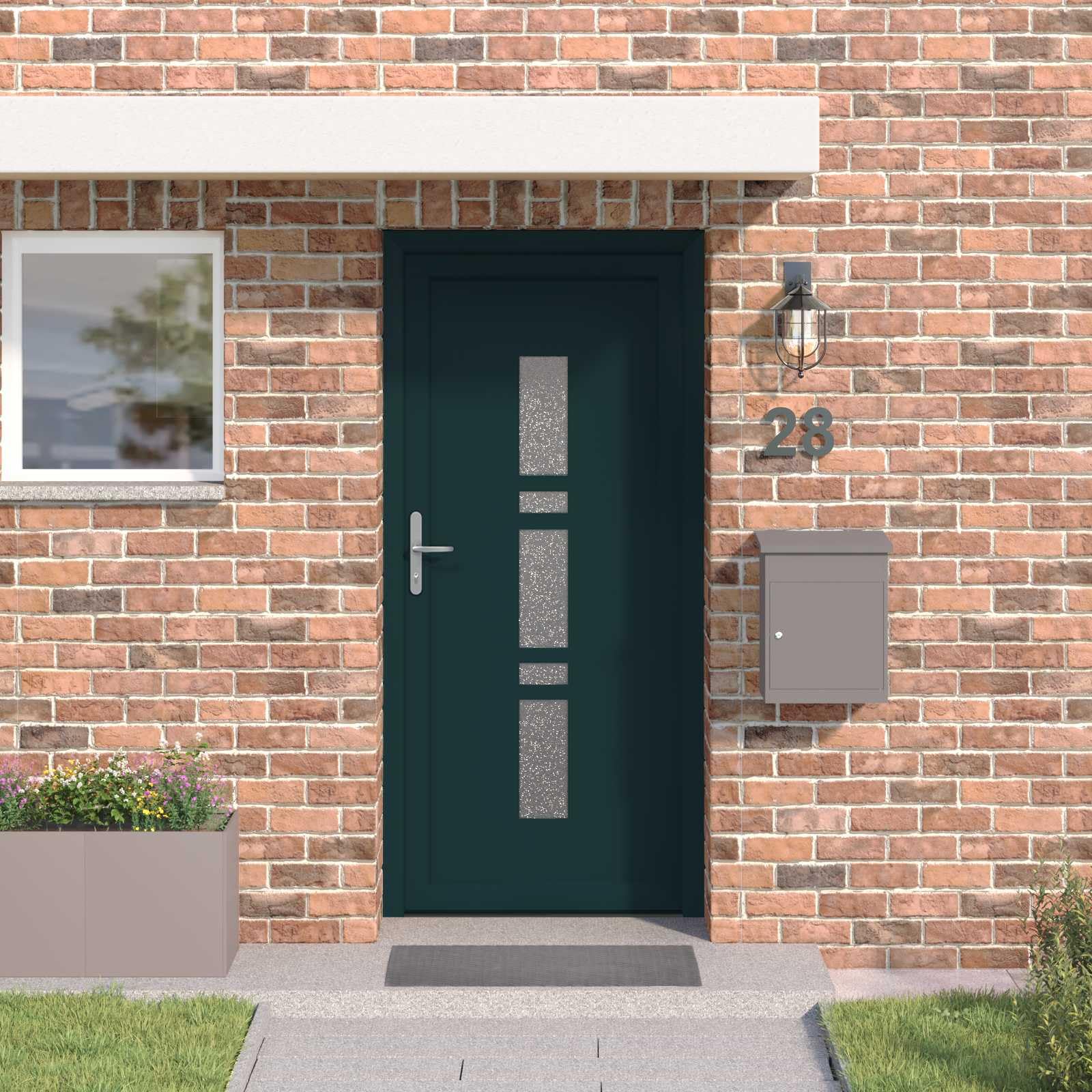 Vordertür Anthrazit 98 x 200 cm PVC Haustür mit Glas, Einbruchhemmend, Wärmedämmung, Schallschutz, inkl. Schloss, Beschlag, Zarge, Rahmen für Neubau und Renovierung