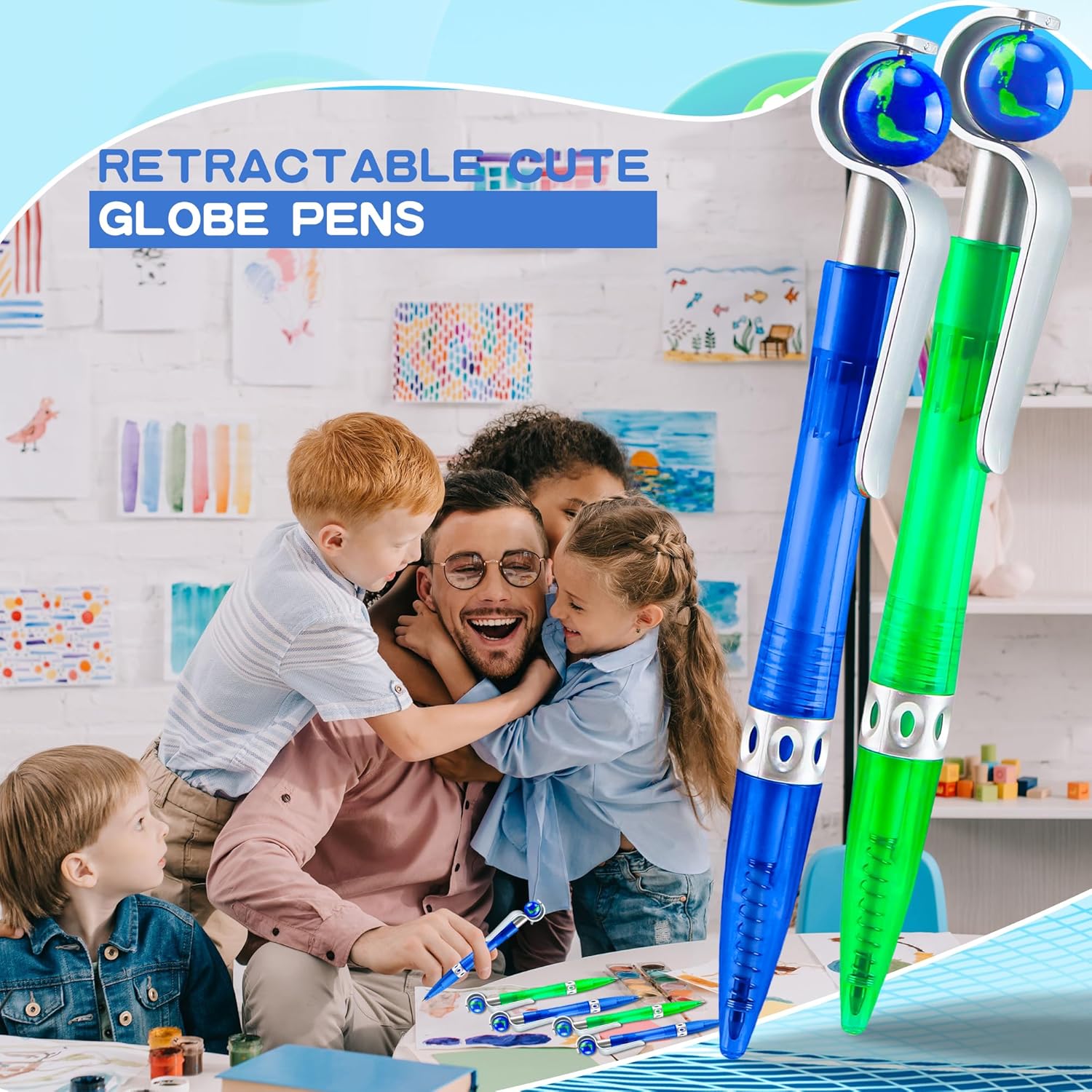52 PCS Earth Pens Bulk Retractable Cute Globe Pens Earth Shape Earth Day Favor Ballpoint Pens Black Ink 1.0 mm for Student Office School Decoration Supplies