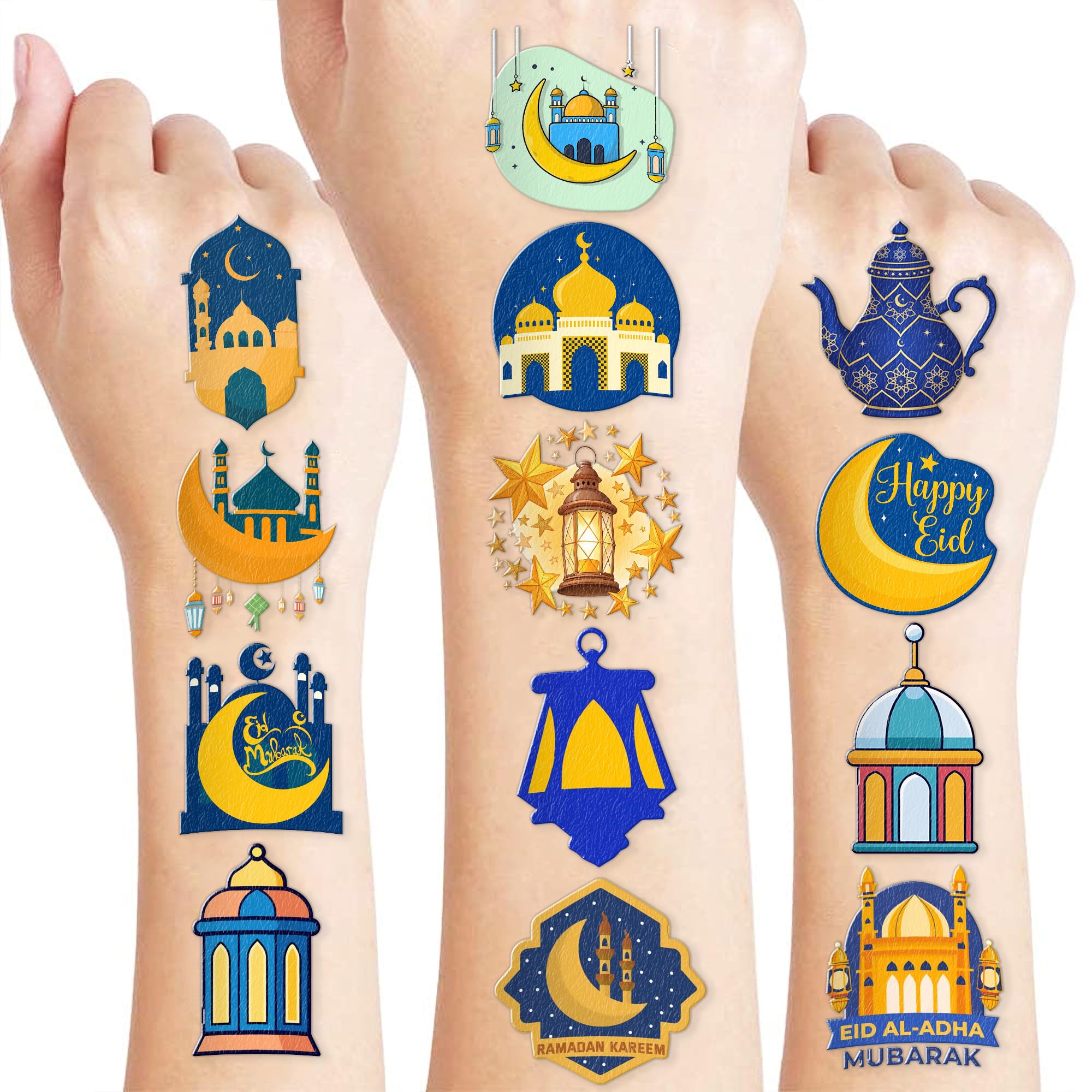 Cute Eid Mubarak Temporary Tattoos for Kids 60PCS 5 Sheets Ramadan Kareem Party Favors Birthday Decorations Classroom Prizes Holiday Gifts