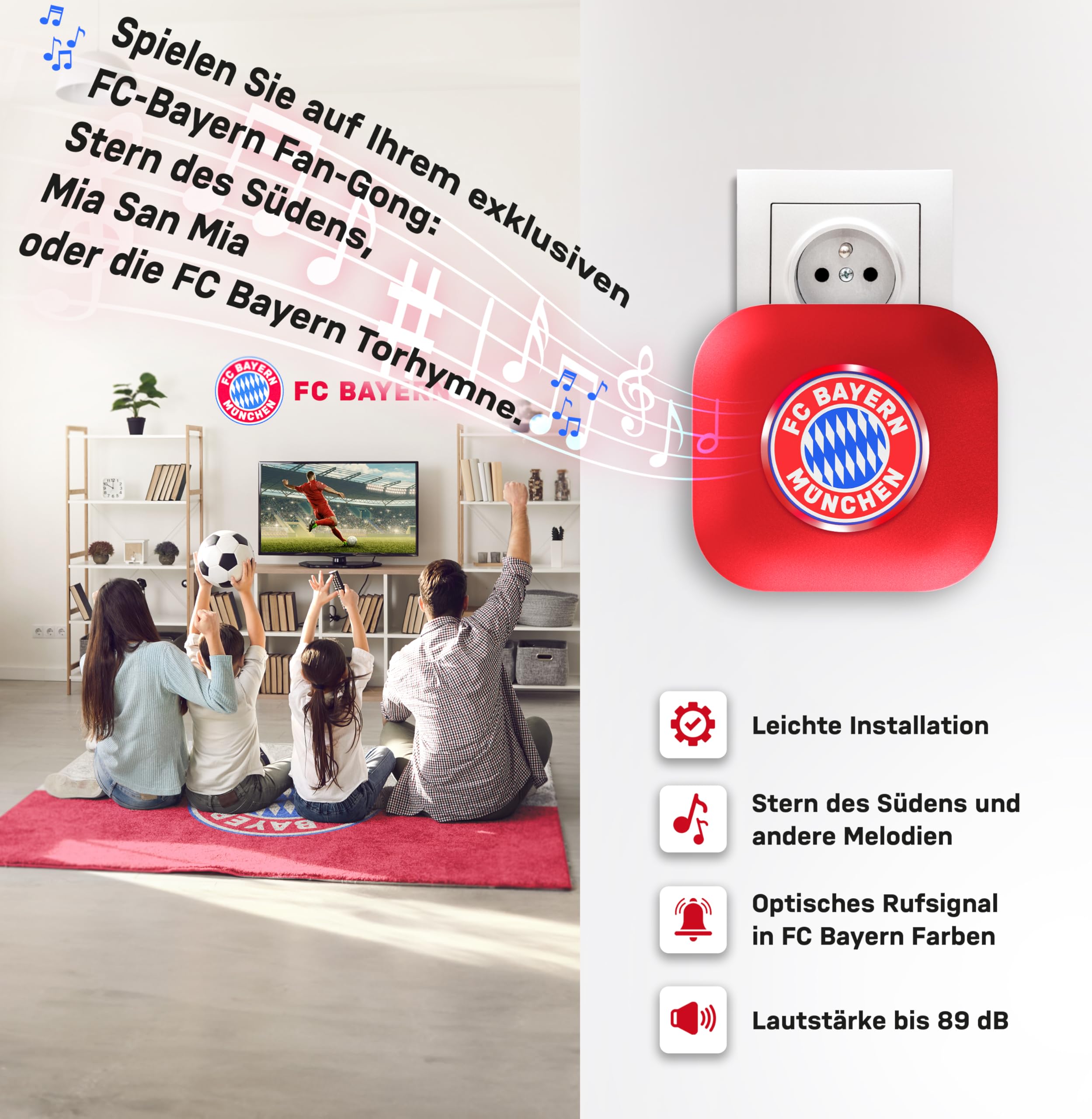 Heidemann Kit de carillon radio FC Bayern München, étoile du sud, FCB, jusqu'à 89 dB, résistant aux intempéries, avec piles, dimensions 135 x 80 x 95 mm, poids 300 g