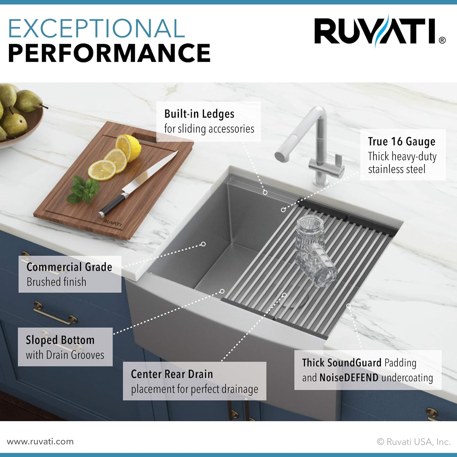 Nеw Prоduсt Ruvati 24-inch Apron-front Workstation Farmhouse Kitchen Sink 16 Gauge Stainless Steel Single Bowl - RVH9020