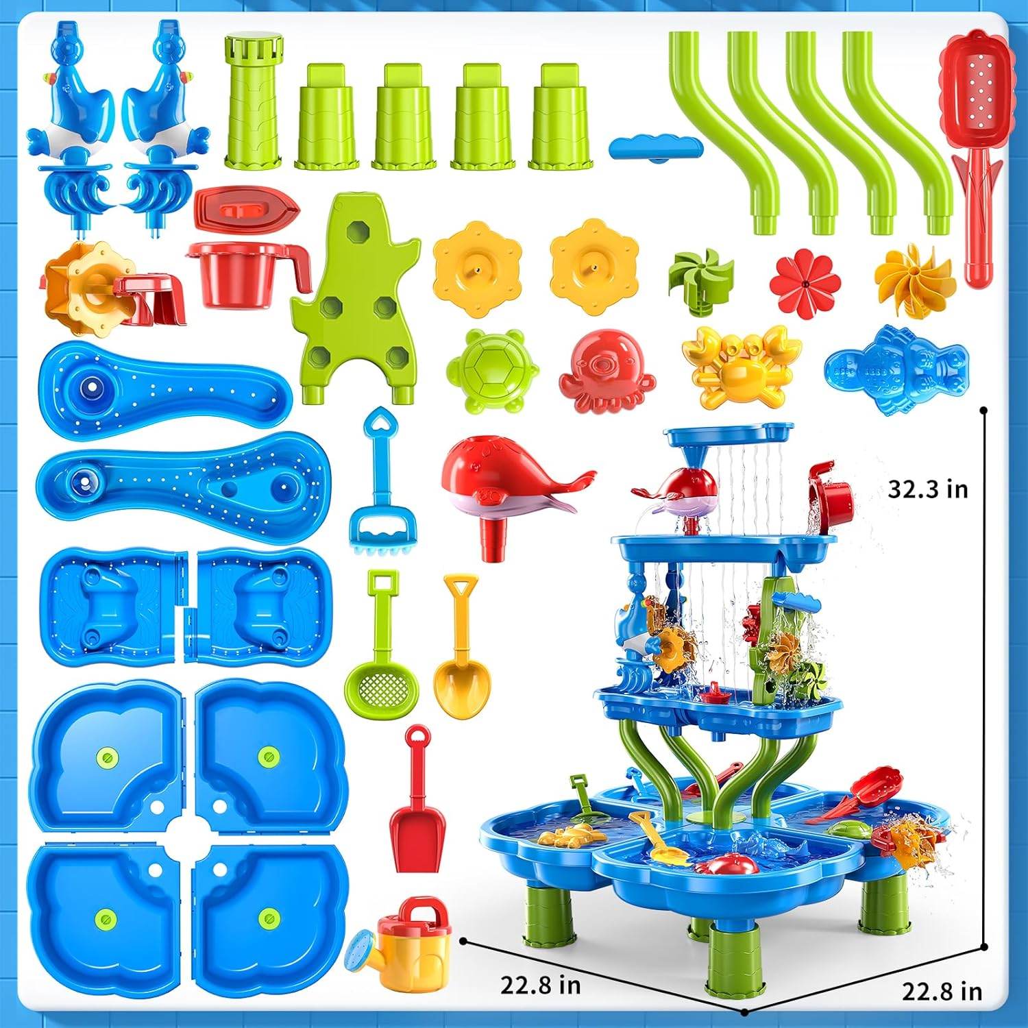 4-Tier Water Table for Kids 3-5, Summer Outdoor Beach Sensory Activity Playset Kids Sand and Water Table Toys, Birthday Gifts for Boys and Girls 3 4 5 6 7 8