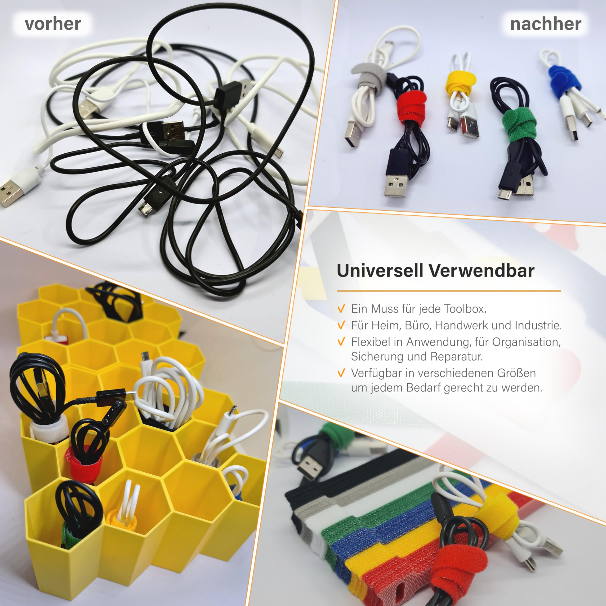 KEQAR Klett-Kabelbinder Set – 100 Stück, Wiederverwendbar, 15 Cm Lang, 5 Farben – Für Kabelmanagement Zu Hause & Im Büro