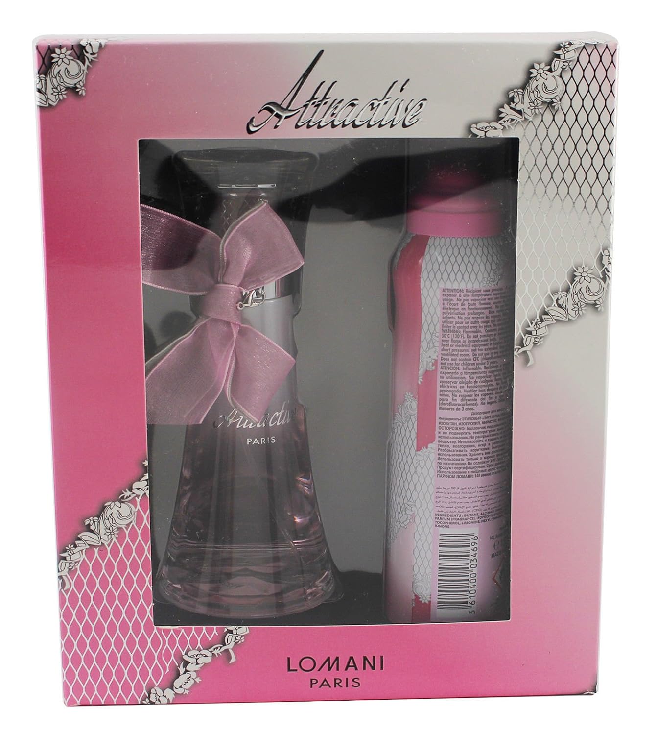 ATTRACTIVE BY LOMANI PERFUME SET FOR WOMEN 3.3 OZ / 100 ML EAU DE PARFUM SPRAY & 5.0 OZ / 150 ML PERFUMED DEODORANT SPRAY