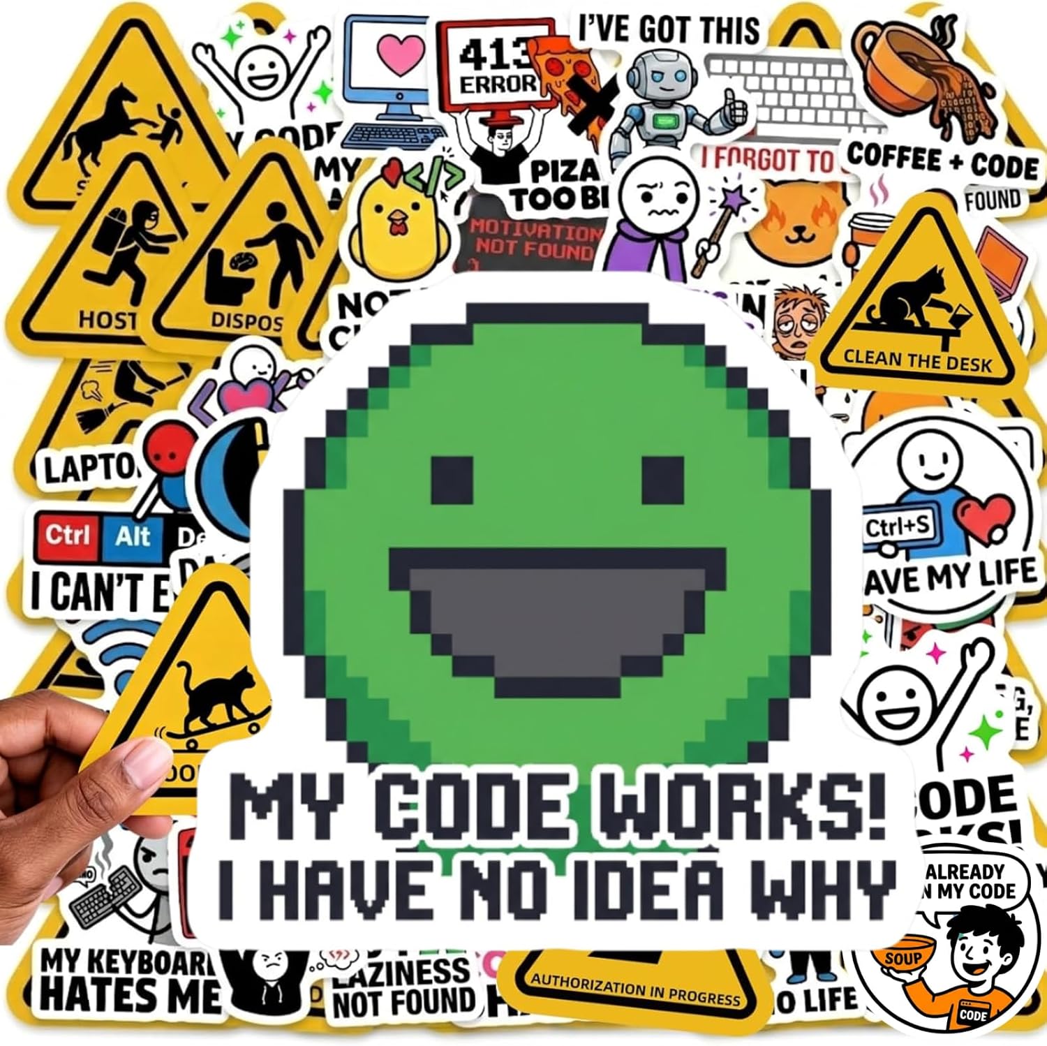 100 PC Programming Stickers Developer Coding Meme Tech Caution Humor Signs, Waterproof Vinyl Laptop PC Bottle Tablet Notebook Decal, Engineering Developer Geek & Teens Students Gift