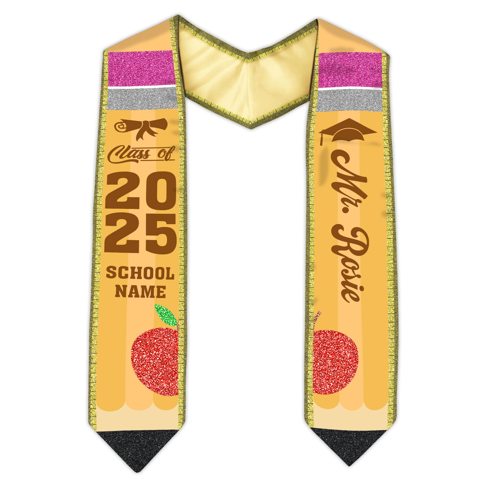 MonkeyVan Personalized Teacher Graduation Stole 2025,Custom Pencil Graduation Stole for Teachers,Class of 2025 Teacher Sash S287