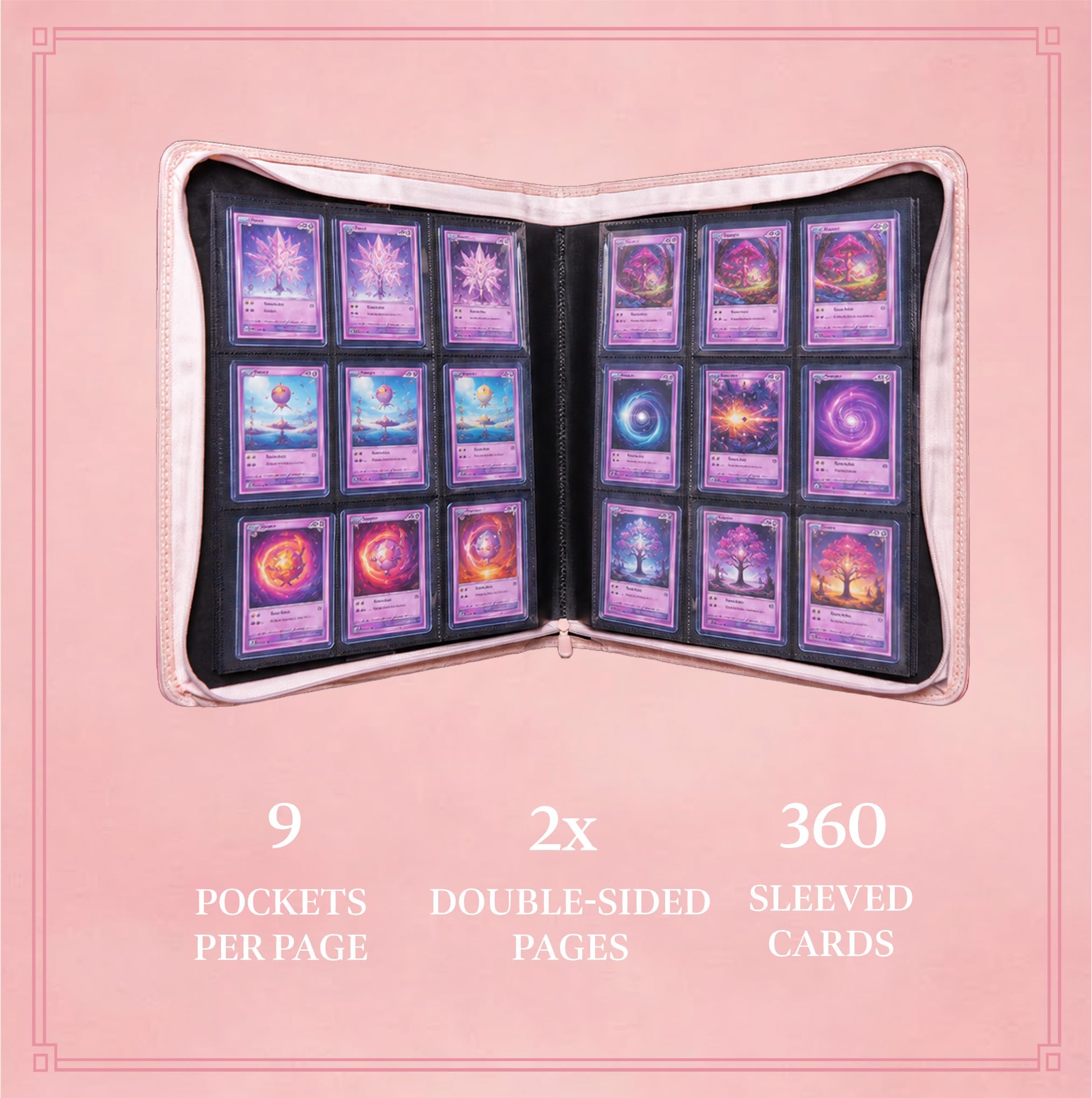 Amazon.com: SleeveChief Cherry Blossom Trading Card Binder | 360 Card  Binder with Zipper, 9 Pocket Side Loading for Cards with Sleeves