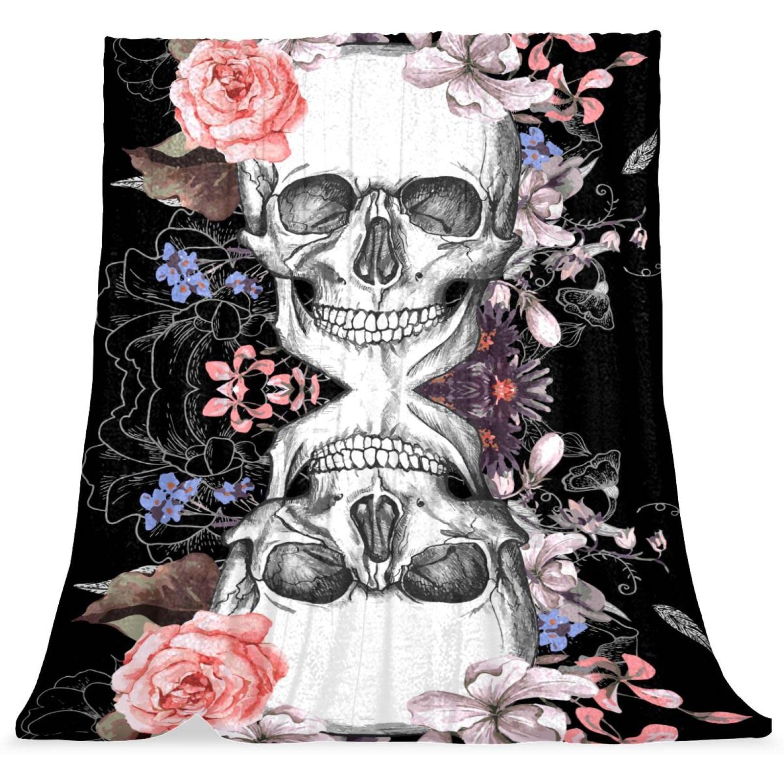Couvre-lit enfant doux moelleux couverture de lit crâne rose fleur fille garçon