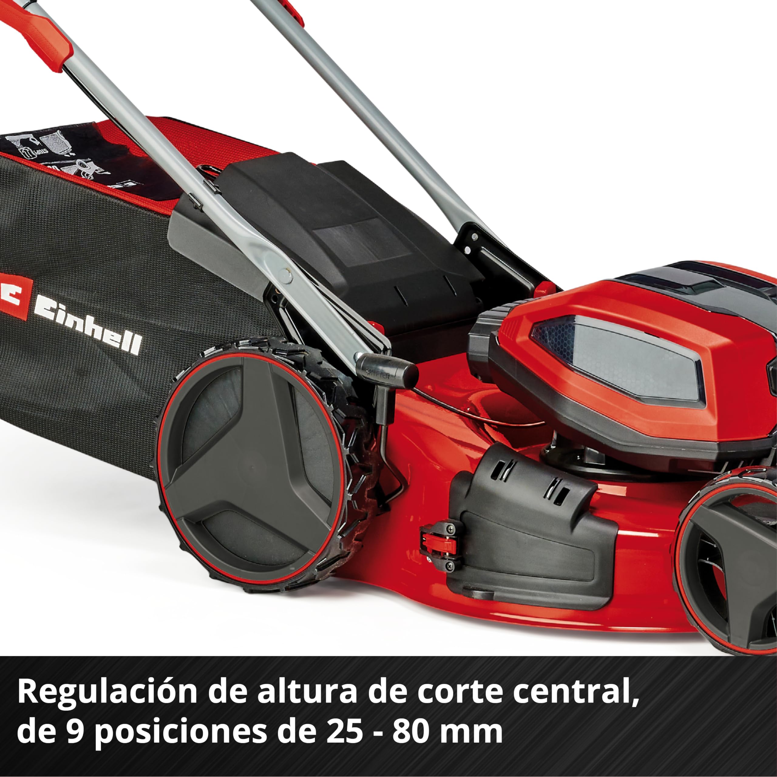 Einhell Kit cortacésped con batería GP-CM 36/52 S Li BL Power X-Change (36V, 52cm de Ancho de Corte, hasta 1200m2, sin escobillas, Cesta 65L, accionamiento de Ruedas, Incl. 4X5,2Ah + 2 Twincharger)