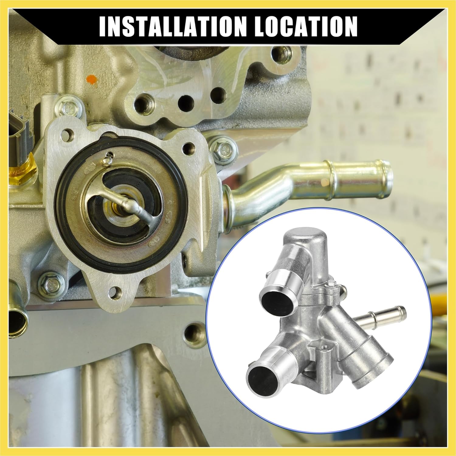 Engine Coolant Thermostat Housing Assembly for Ford Edge 2011-2018 for Ford Explorer 2011-2019 / Inner Water Pump Thermostat/Durable Aluminum / 1Pcs Silver Tone Benefit