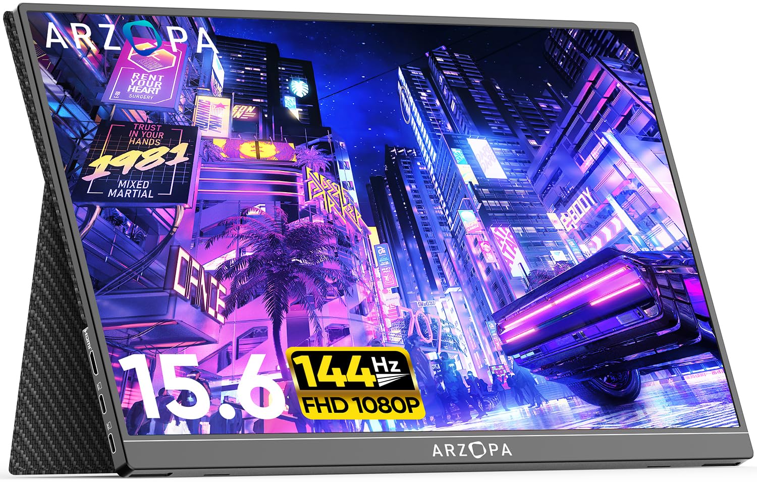 ARZOPAPortable Monitor, 15.6 Inch 144 Hz 1920 × 1080 FHD, IPS Screen Monitor with HDMI/Type-C/USB-C, Eye Care Game Portable Monito