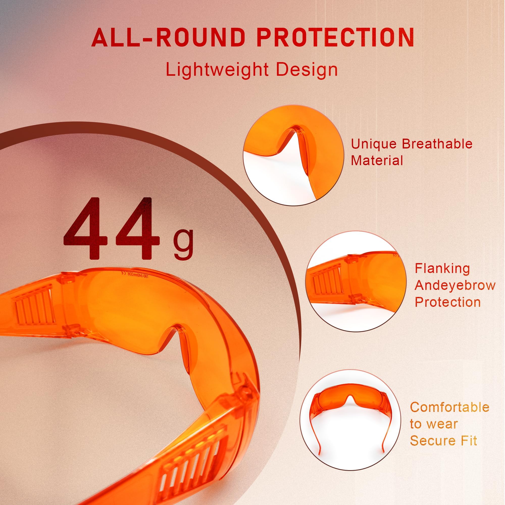MCWlaser 190-540nm Laser Safety Goggle Glasses OD7+ For UV light Violet Blue Green Laser 405nm 445nm 450nm 473nm 532nm Style 6