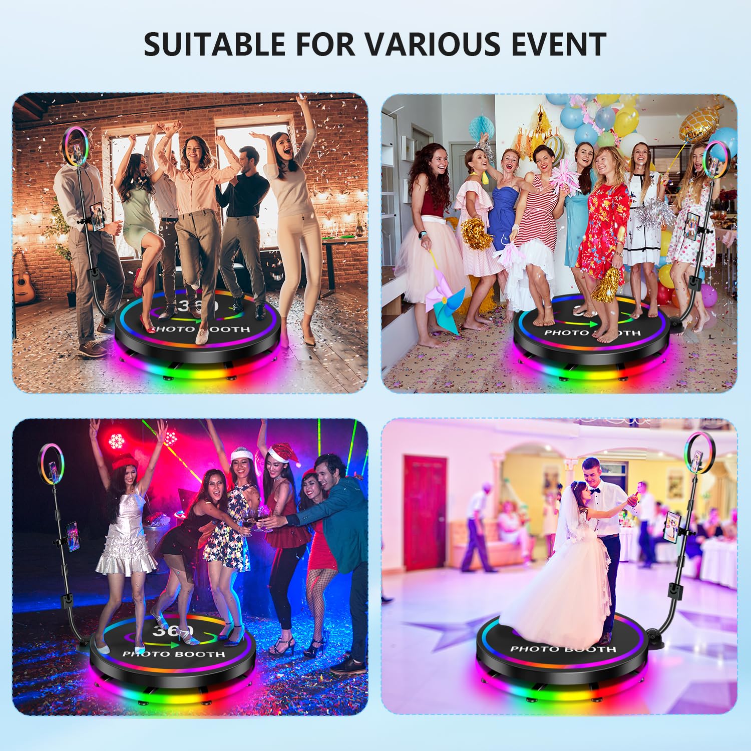 Photomaton 360, 80cm Pro 360 Photo Booth avec Contrôle par APP, Personnalisation Gratuite du Logo, Photobooth 360 Para 1-4 Personas