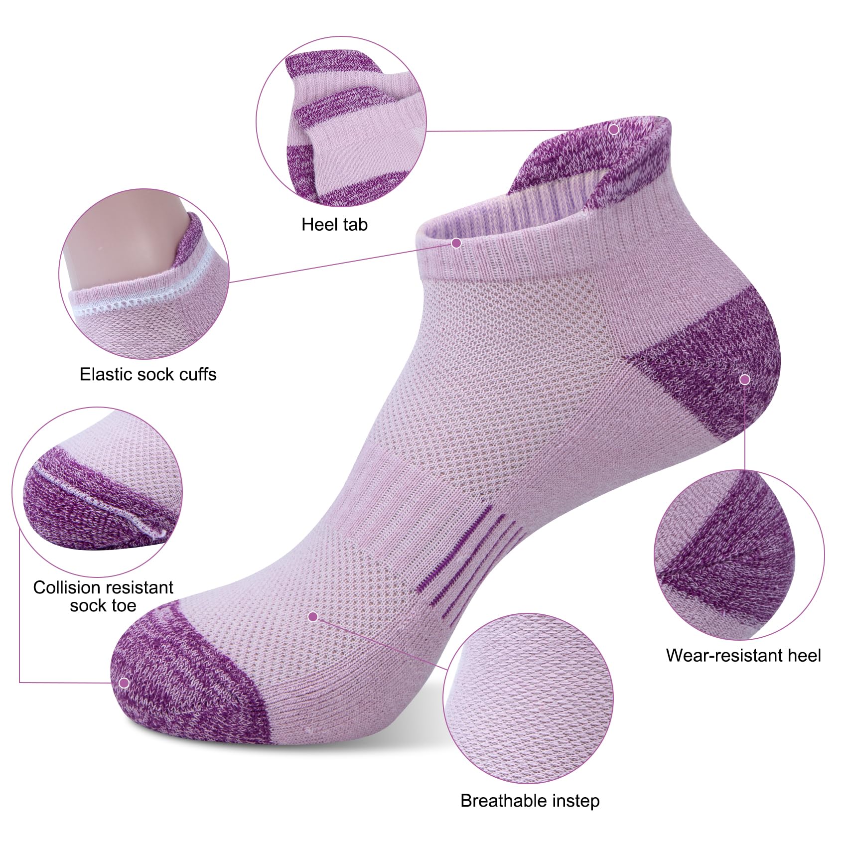 Wostock Calzini Sportivi da Donna 35-40,Calzini da Corsa da Donna 6 Paia,Sportive Calze Alla Caviglia,Multicolore