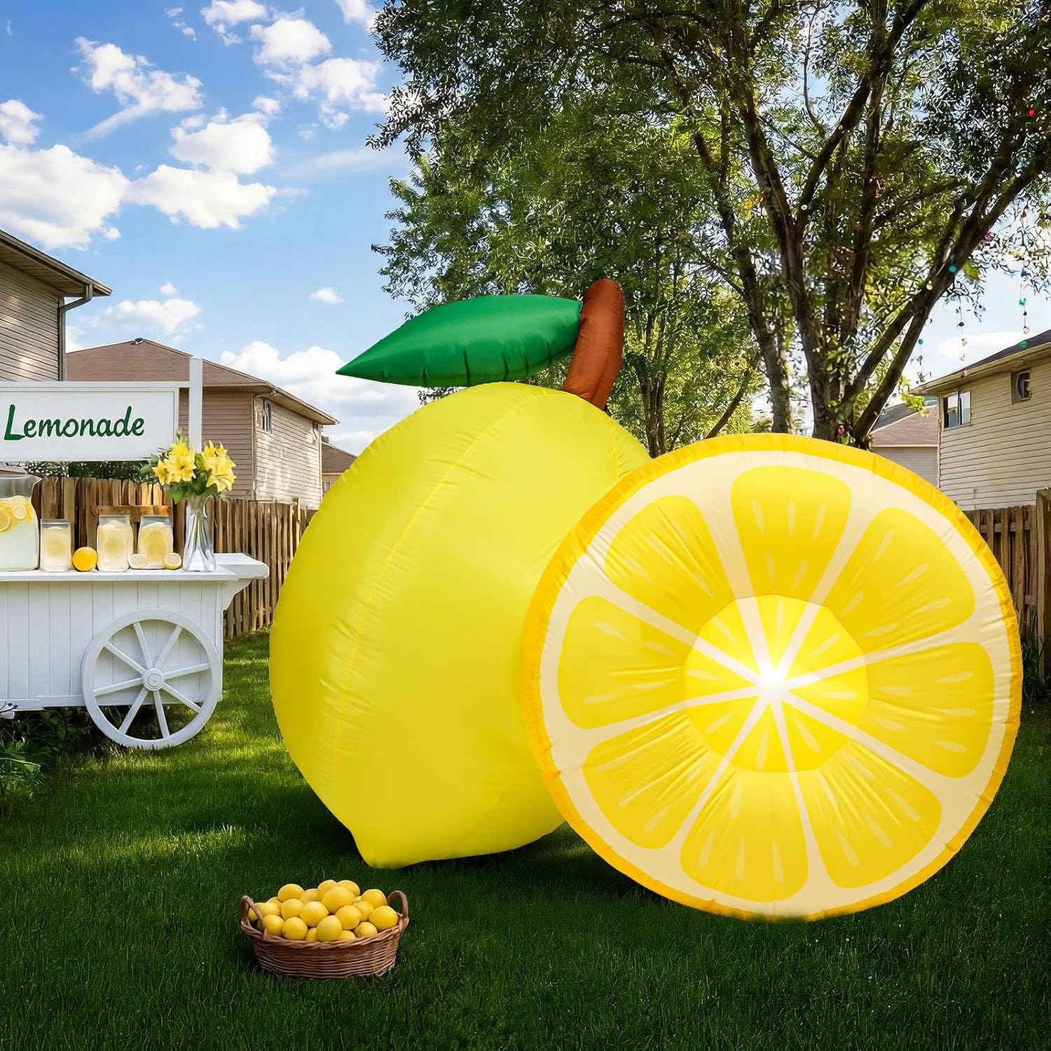 Hollowfly 5.9ft Inflatable Lemon for Lemonade Stand Outdoor Decorations Giant Blow up Lemon with LED Lights for Lemonade Stand Store Decor Business Advertising Supplies Home Lawn Outdoor Decorations