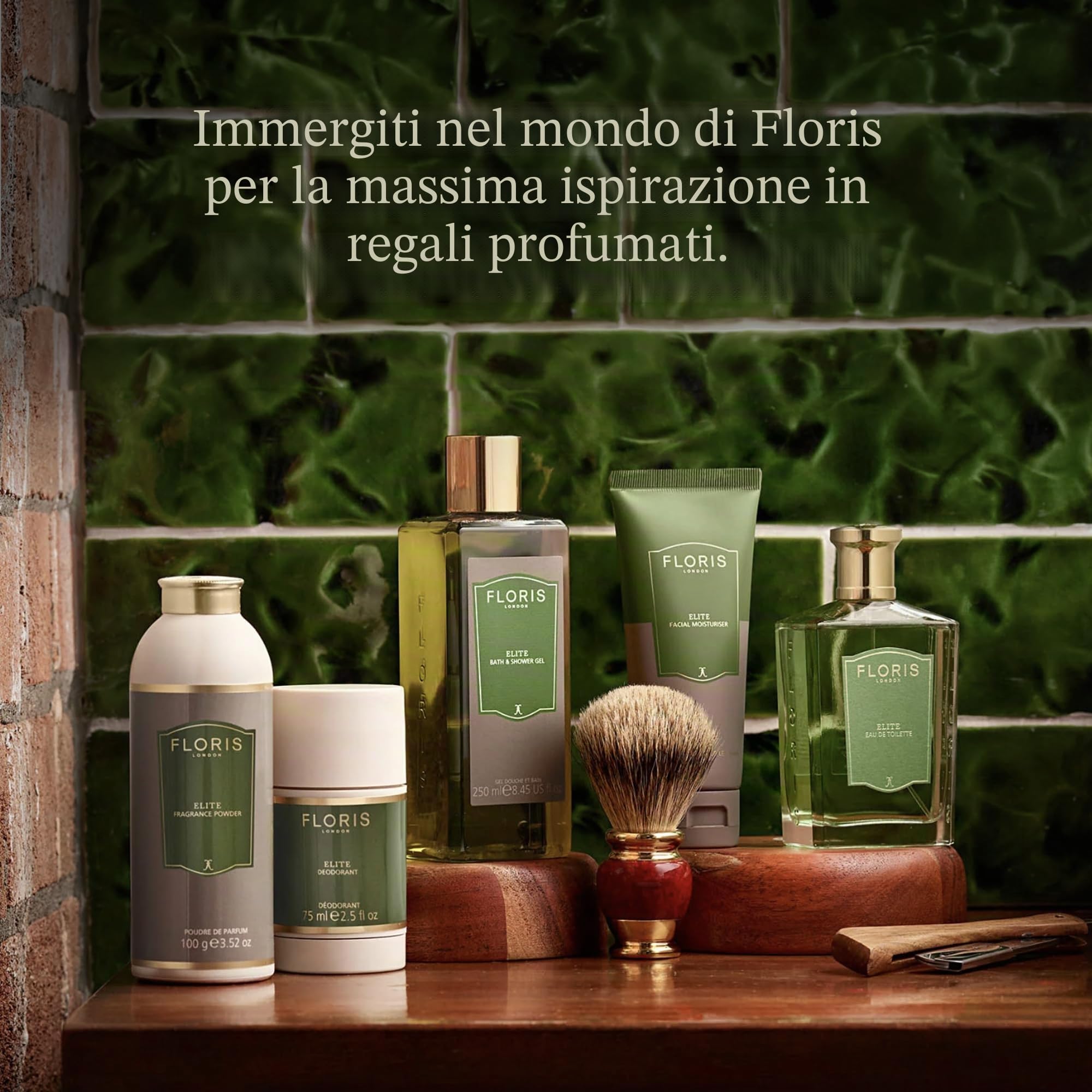 Floris London Elite - Gel doccia e bagno idratante (250 ml), fragranza legnosa e morbida, schiumogeno delicato, arricchito con olio d'oliva per ammorbidire la pelle e prevenire la perdita di umidità