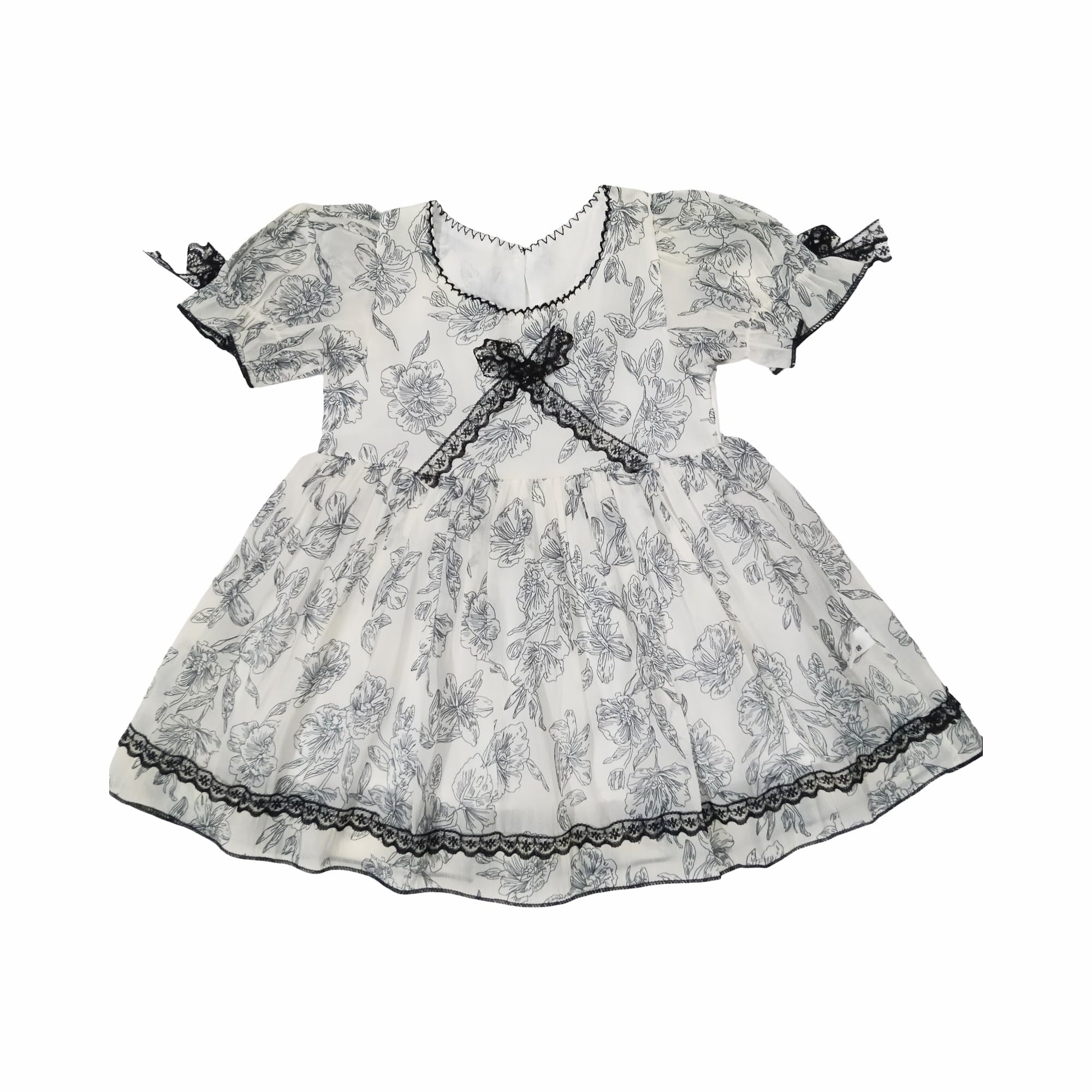 Elegant Black & White Floral Party Dress for Baby Girls-image-15