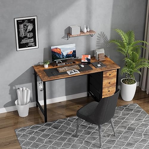 Miniatura 9 de Lufeiya Escritorio blanco para computadora con cajones, escritorio de trabajo de estudio de 47 pulgadas para oficina en casa, dormitorio,