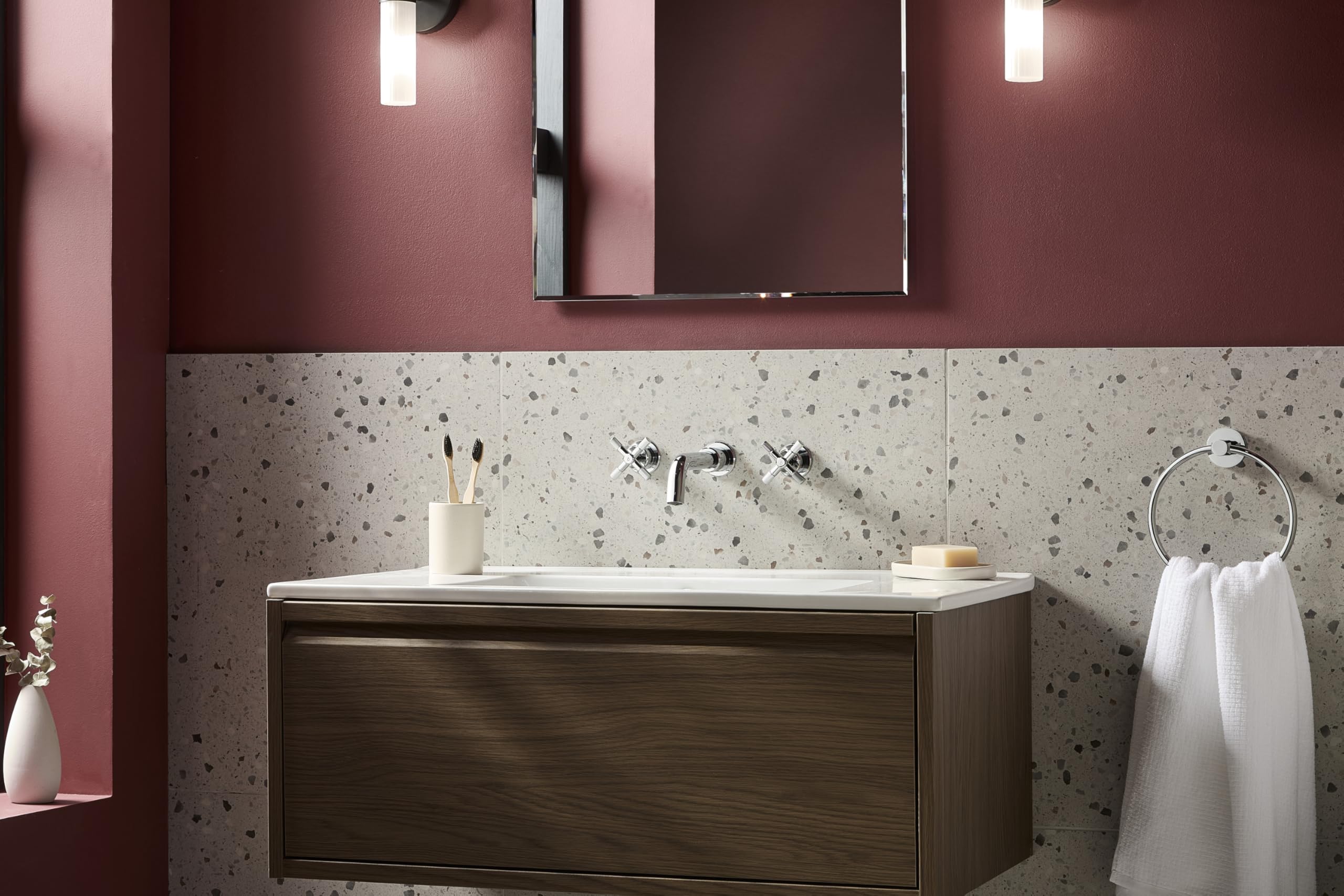 Bristan Cruzar - Grifo mezclador para lavabo con 3 orificios para montaje en pared, con función de ahorro de agua, acabado cromado