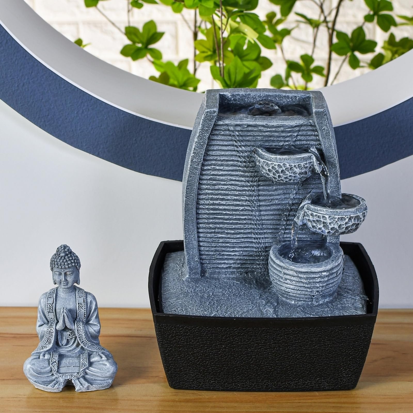 Zen Luz de la Pared Interior Fuente de Meditación de Buda de Piedra Gris/Negro de 20 x 15 x 24 cm
