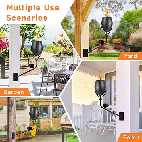 Miniatura 5 de Juego de 6 antorchas de citronela montadas en la pared, 14 onzas para exteriores, linterna de luz de llama recargable, antorcha de metal para