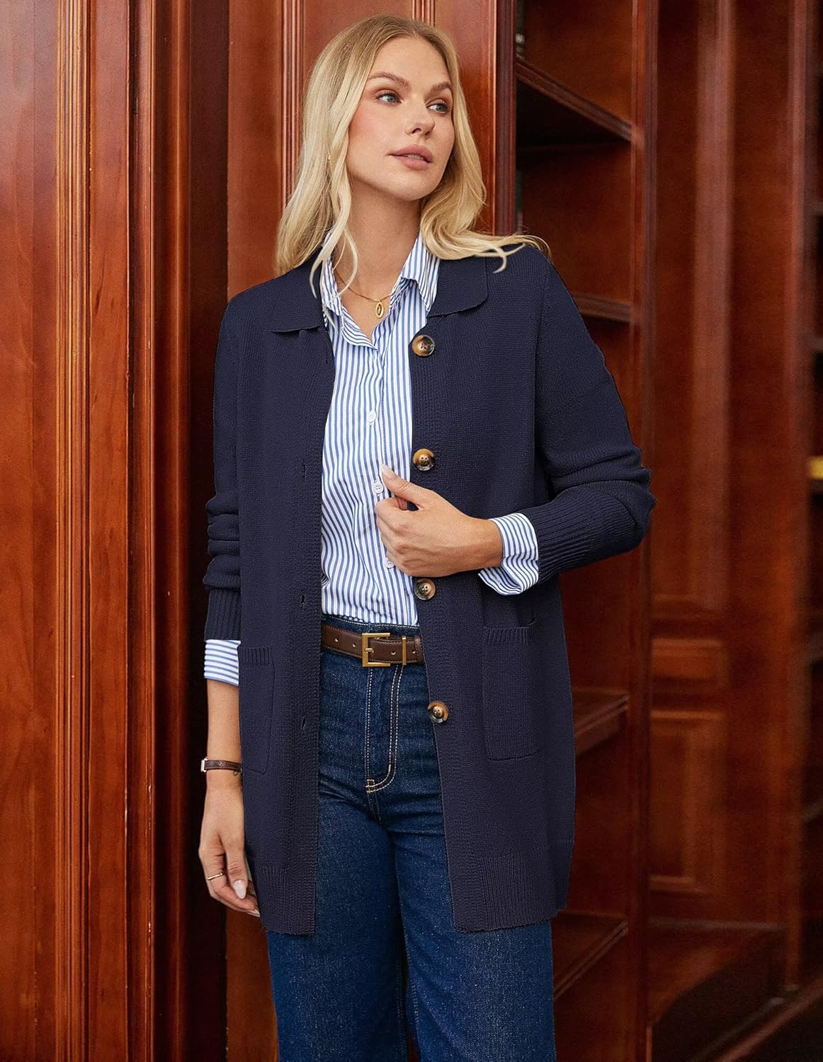 GRACE KARIN Women's Fall Long Cardigan Sweaters with Pockets, Button Knit Blazer Trendy, Open Front Dressy Casual Jacket - Image 7