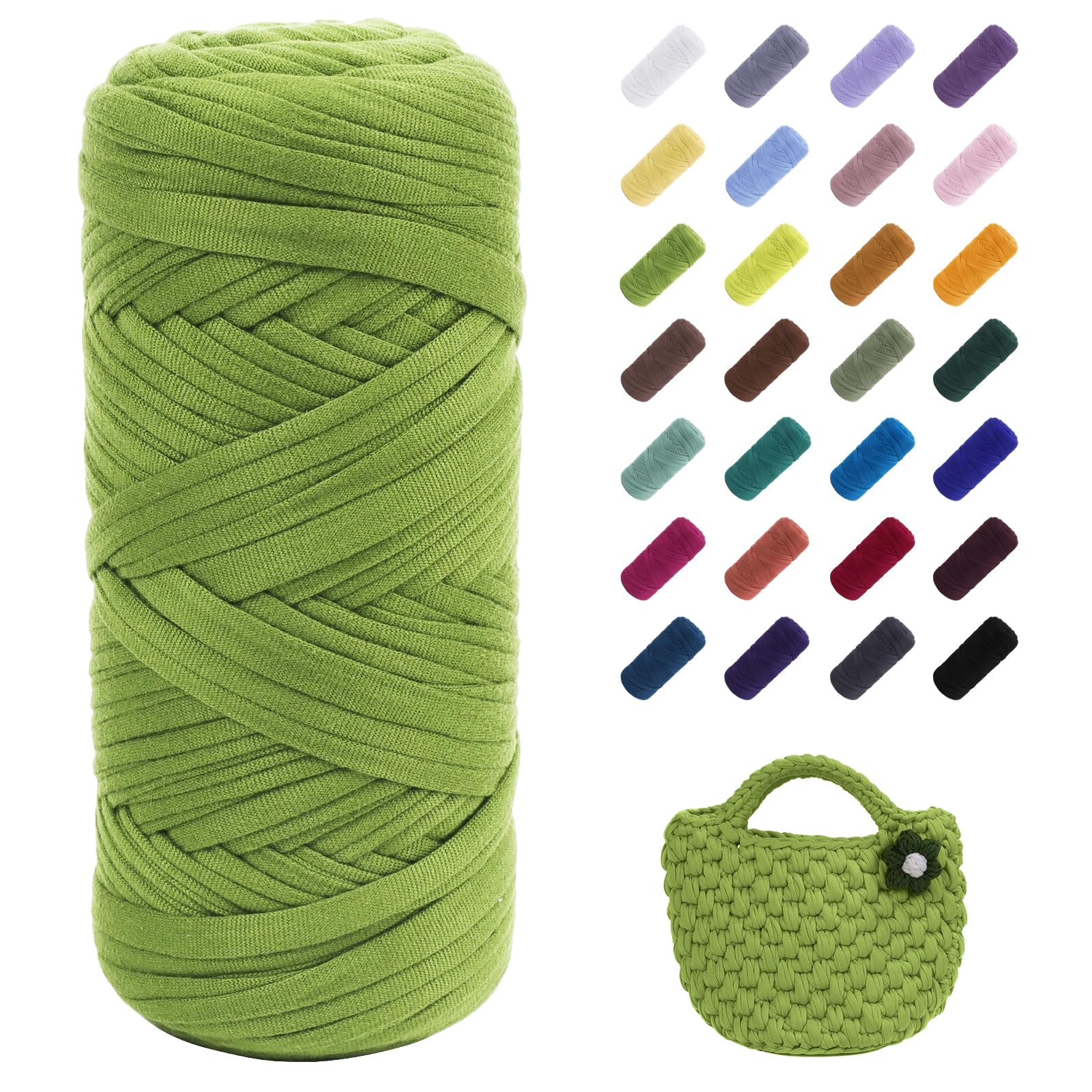 T-Shirt Yarn, 200g/196ft Elastic Fabric Cloth Knitting T Shirt Yarn, Fruit Green Thick Crochet Fabric Ribbon for Crocheting Bags/Baskets/Rugs, Home Decor, DIY Crafts