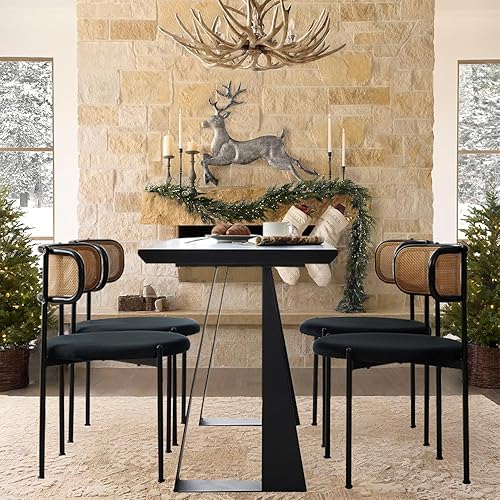 Miniatura 1 de Juego de 4 sillas de comedor de ratán, sillas modernas de mediados de siglo con ramo, sillas de cocina y comedor para sala de estar con patas de