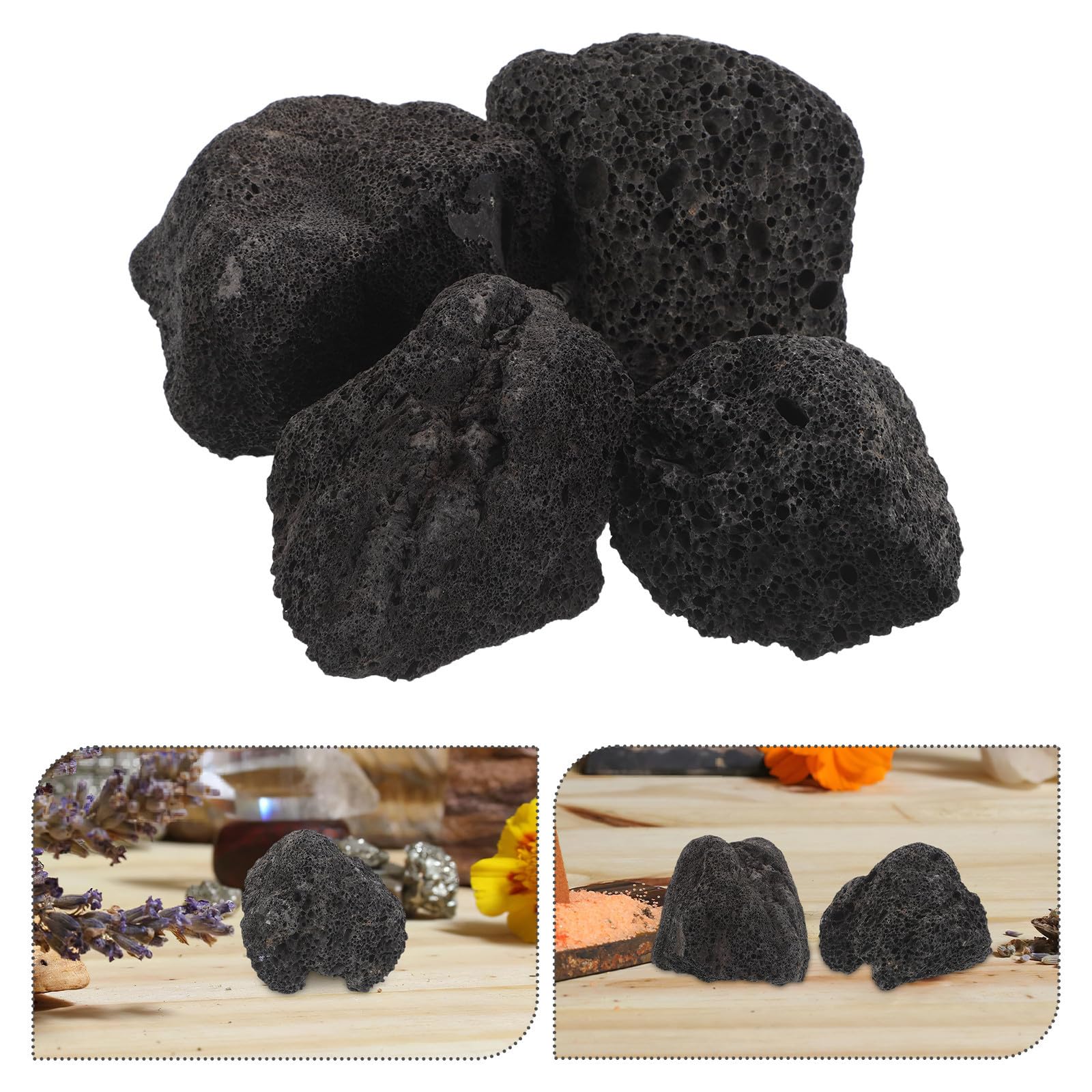 FOMIYES Pietre Diffusore di Aromi 4 Pezzi in Pietra Vulcanica Nera | Aromaterapia Passiva Non Elettrica, Rilascio Continuo, per Workspace e Living Room