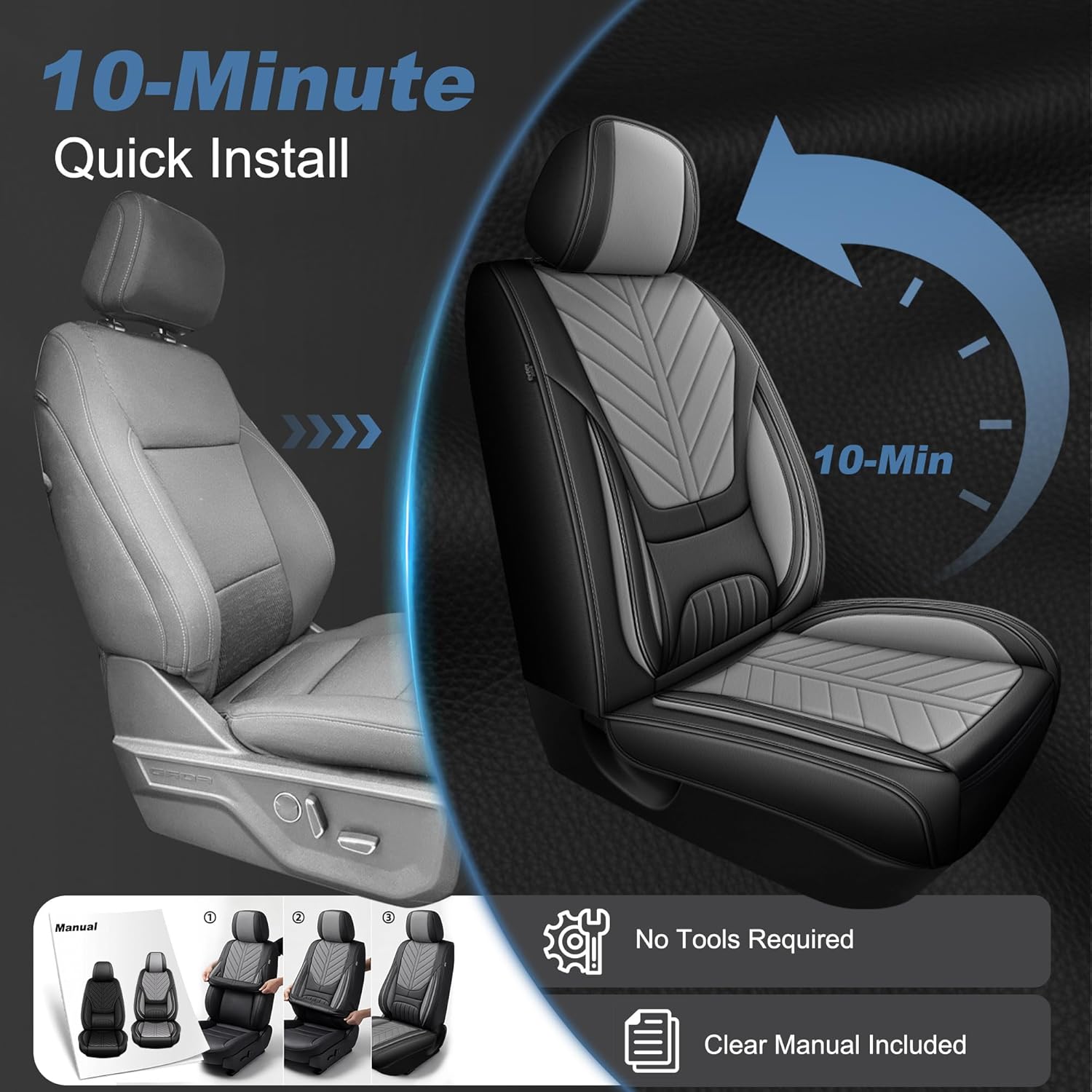 for Dodge RAM 1500 2500 3500 Seat Covers 2012-2025 2026 Crew Cab Leather Seat Protector (5 Seats, Black & Grey)