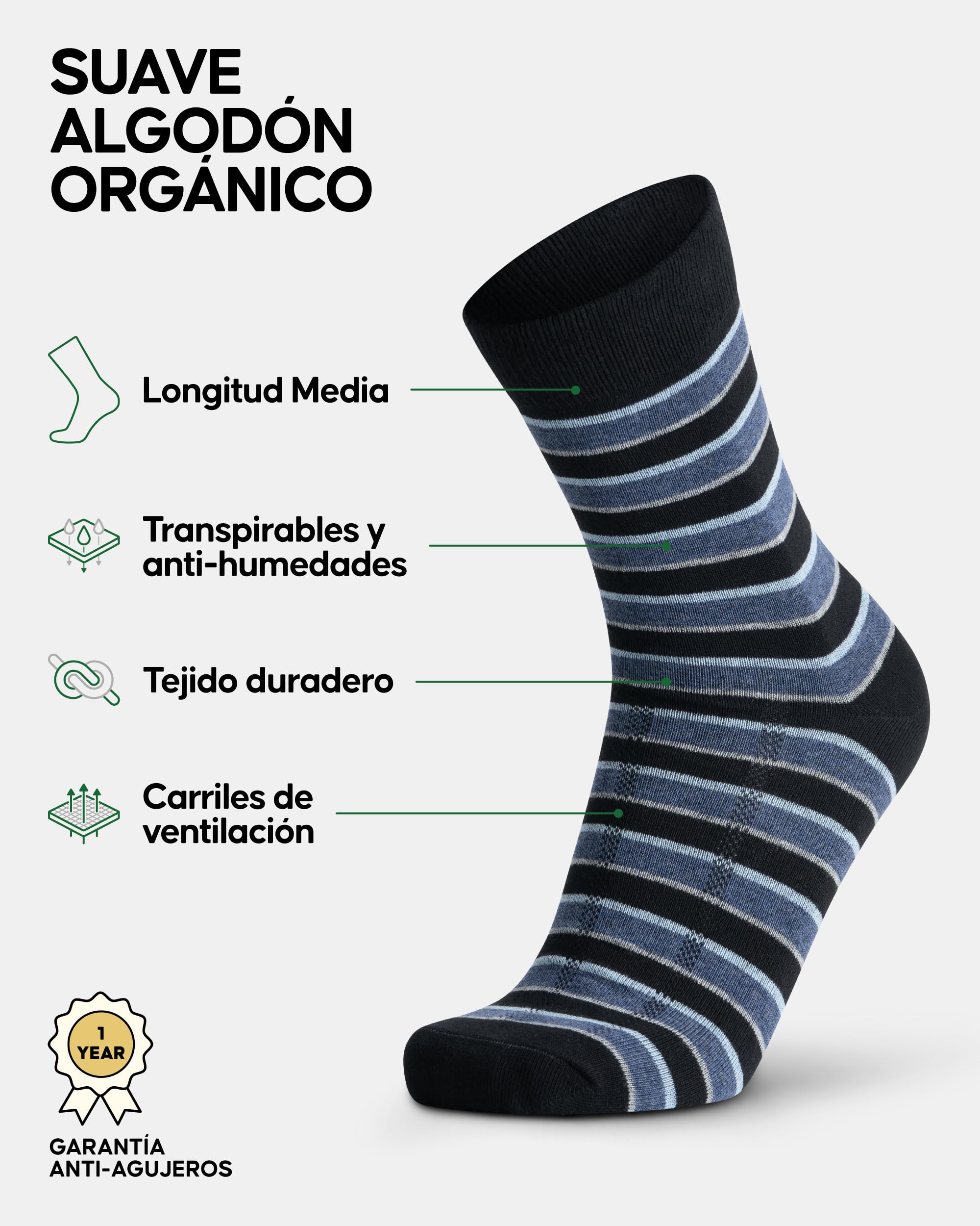 DANISH ENDURANCE Calcetines de Algodón Orgánico, Suaves, Transpirables, Hombre y Mujer, 6 Pack