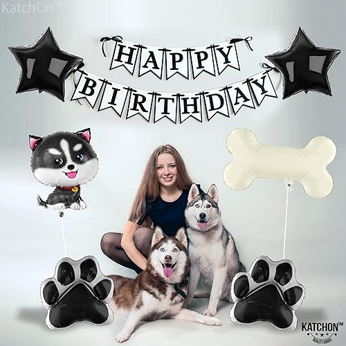 Miniatura 7 de KatchOn, Lindos globos de perro Husky de 26 pulgadas, paquete de 6  Globos de hueso de perro, globos de estrella negra y globos de estampado de