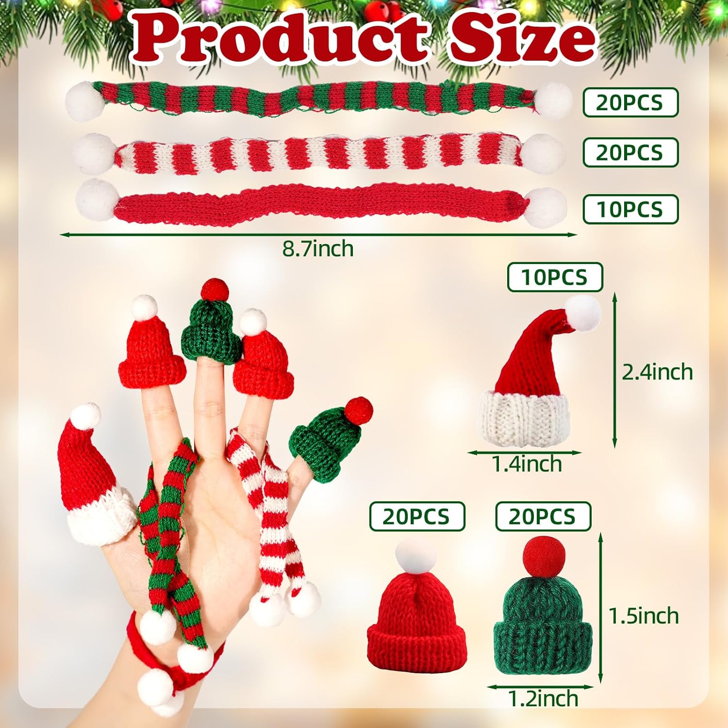 100個 ミニニット帽クリスマススカーフセット ミニサンタ帽子 クリスマスツリーオーナメントDIYクラフトアート 雪だるま