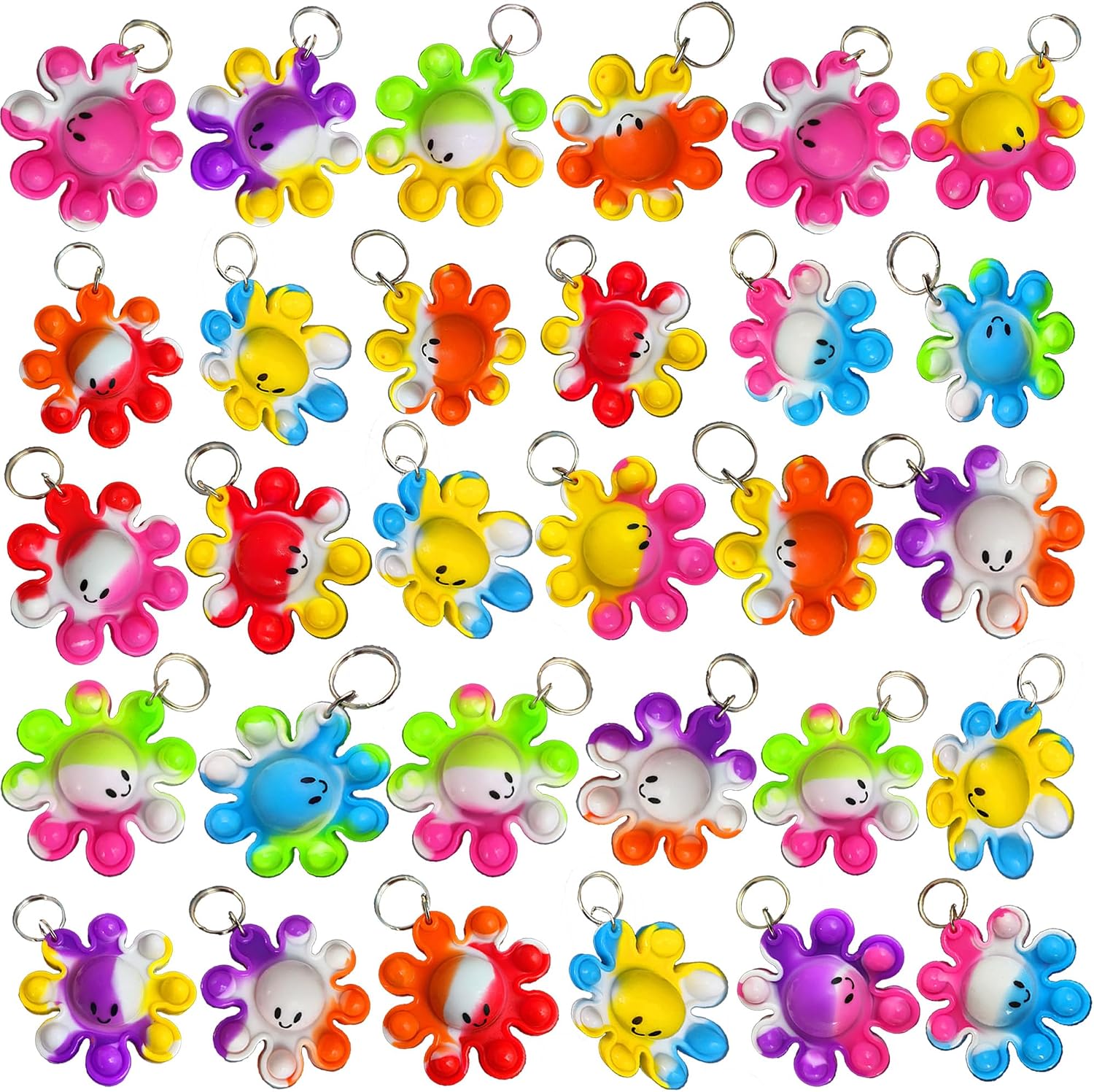 100 pcs Bulk Octopus Pop It Keychain Mini Silicone Stress Kid Toy