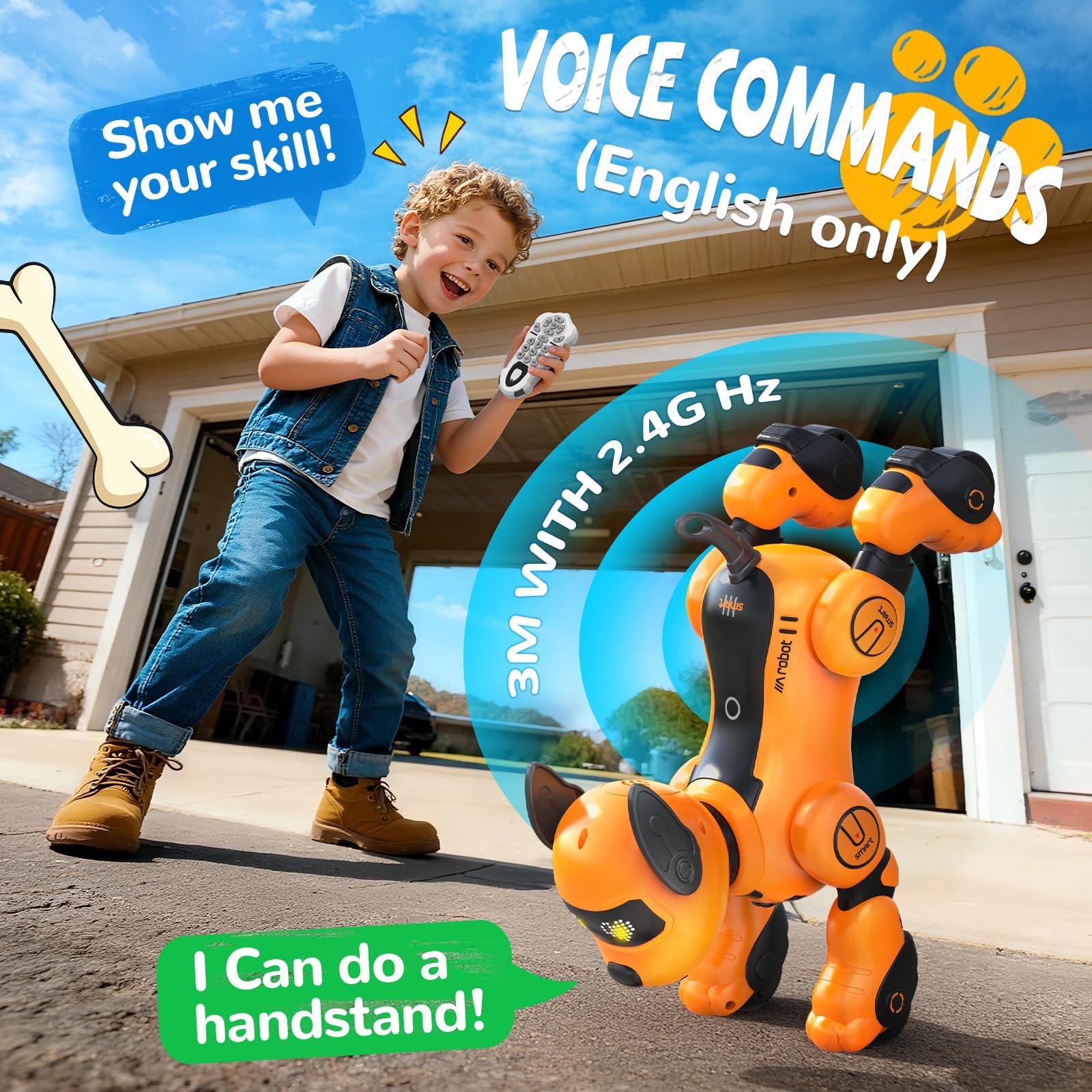 anysun Cane Robot, Giocattolo Cane Robot Ricaricabile, Giocattolo Programmabile con Funzione di Seguito, Comandi Vocali, Telecomando e Sensori Tattili, Regalo di Natale Ideale per Bambini (Giallo)