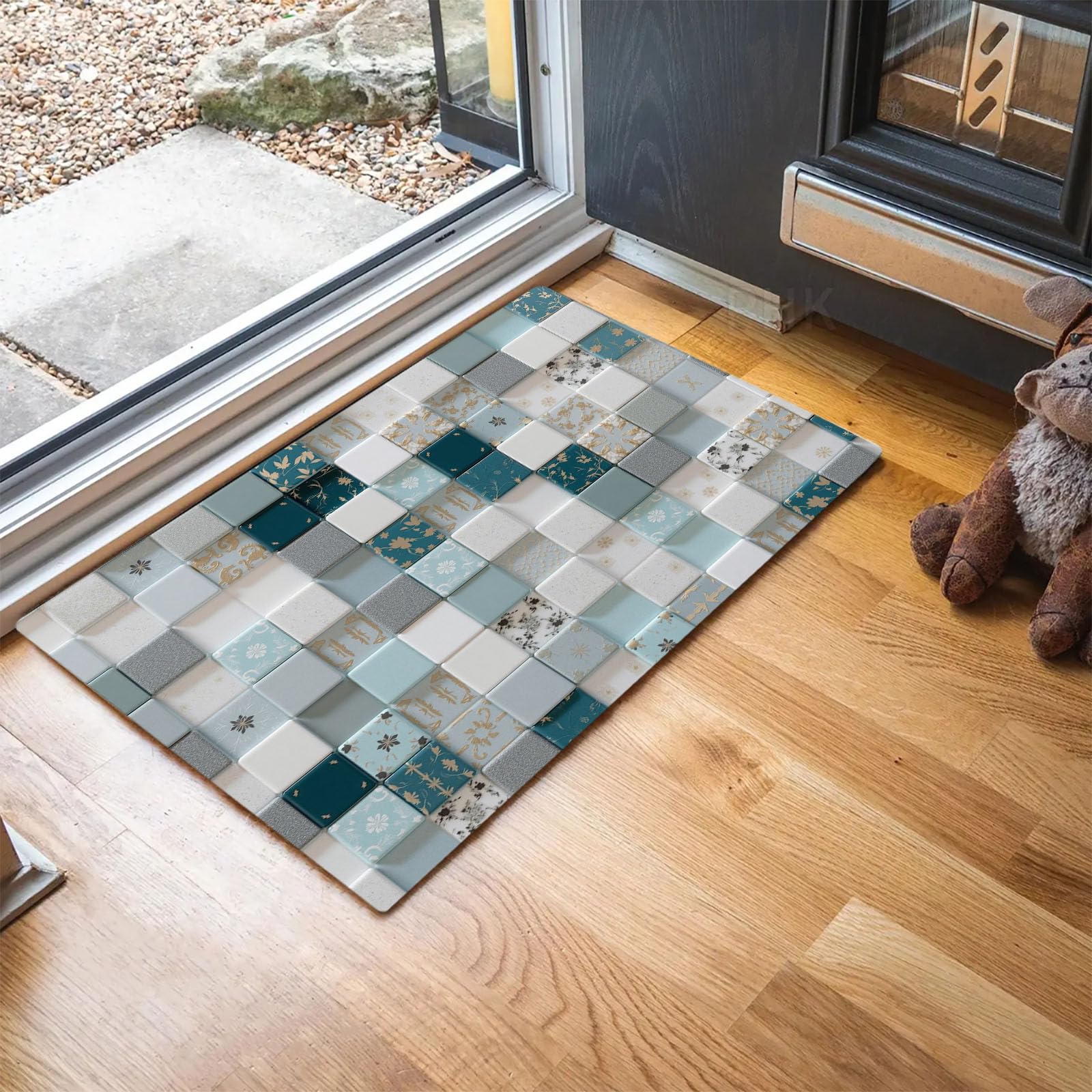 Tapis entrée intérieur bleu-vert 50x80 cm lavable