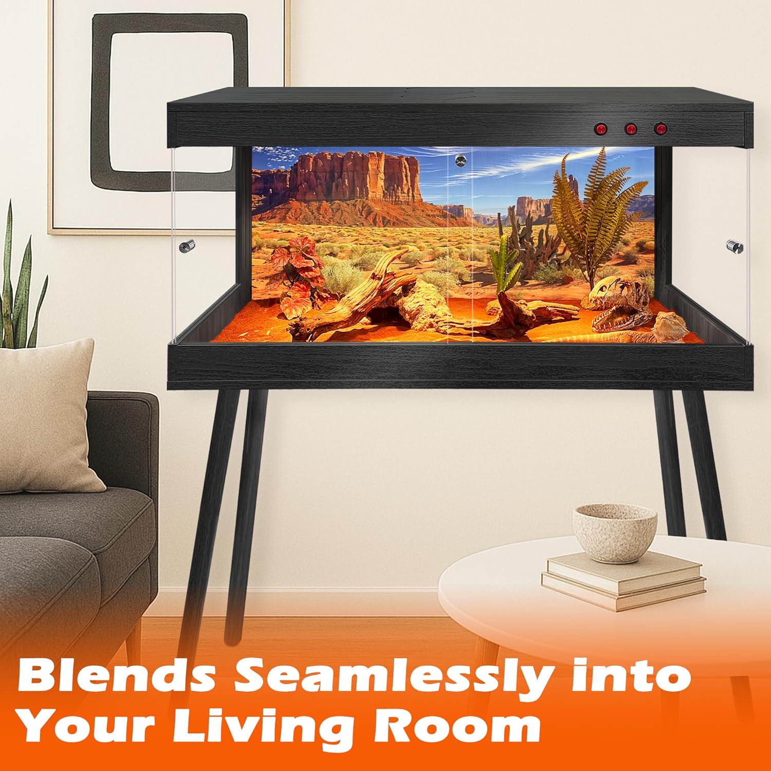 ROYXEN Reptile Tank 64 Gallon, Bearded Dragon Tank with Leg Stand, Tempered Glass Reptile Enclosure, Lizard Tank for Chameleon,Snake,Lizard Habitat (Black,40x20x20 Inch)