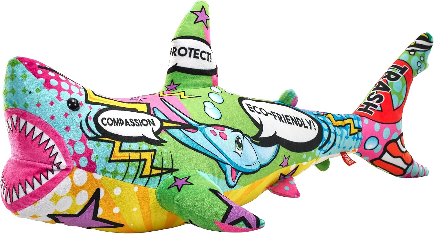 Wild Republic Message from The Planet Jumbo, Shark, Stuffed Animal, 30 inches, Gift for Kids, Plush Toy, Fill is Spun Recycled Water Bottles