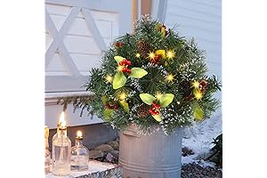 Glintoper Pre-lit Christmas Urn Filler, Winter Urn Filler Outdoor Front Porch