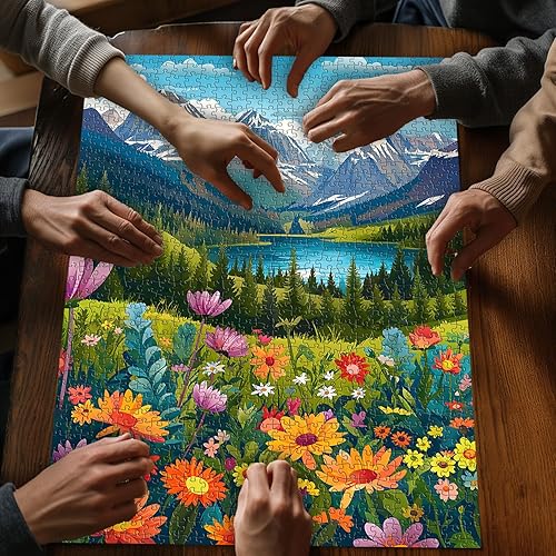Miniatura 6 de Rompecabezas de paisaje para adultos de 1000 piezas, rompecabezas de montaña de flores, rompecabezas escénicos de lago para adultos