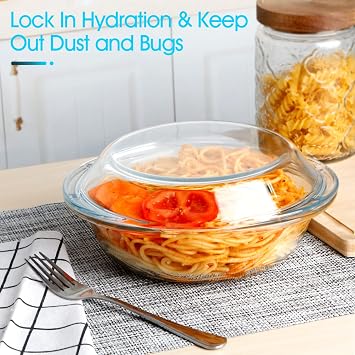 Mini-1 Liter Glass Casserole Dish With Lid, Round Oven Safe Glass Bakeware with Handles