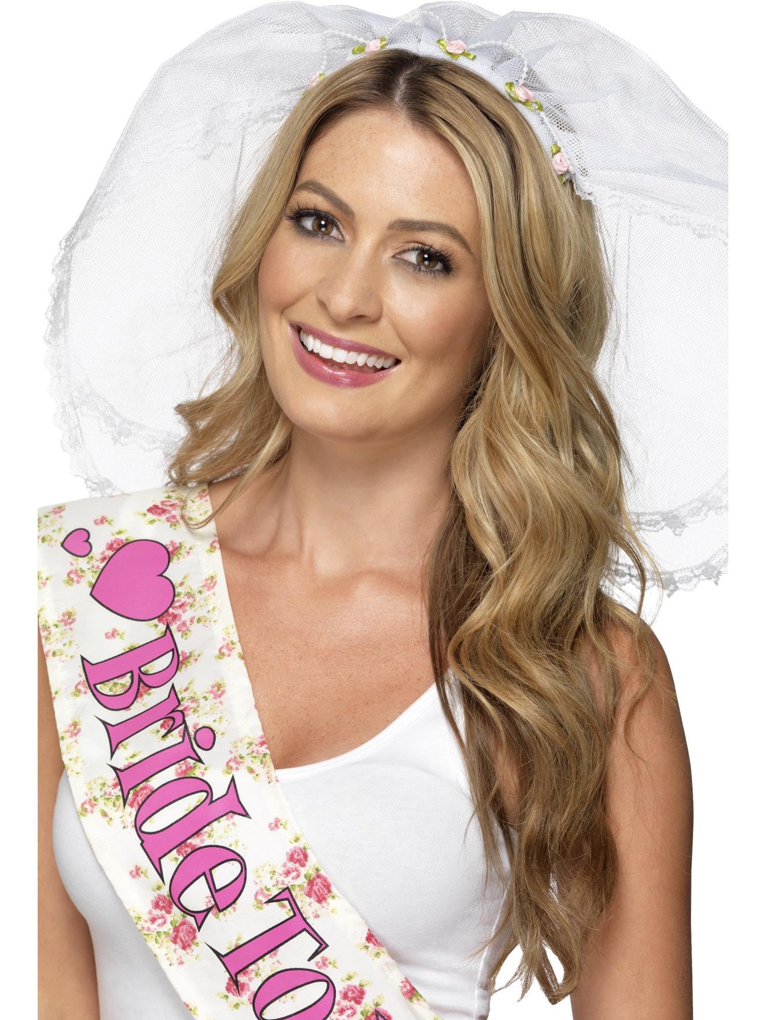 Smiffys Hen Night Veil, White with Headband, Hen & Stag Night Fancy Dress, Hen Party Dress Up Hen & stag/adult items Halloween