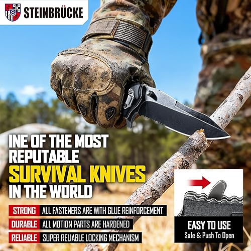 Miniatura 4 de Cuchillo táctico, Muelle de apertura asistida, Cuchillo plegable de acero inoxidable alemán, Hoja 8Cr13Mov de 3.4 pulgadas, con clip reversible -