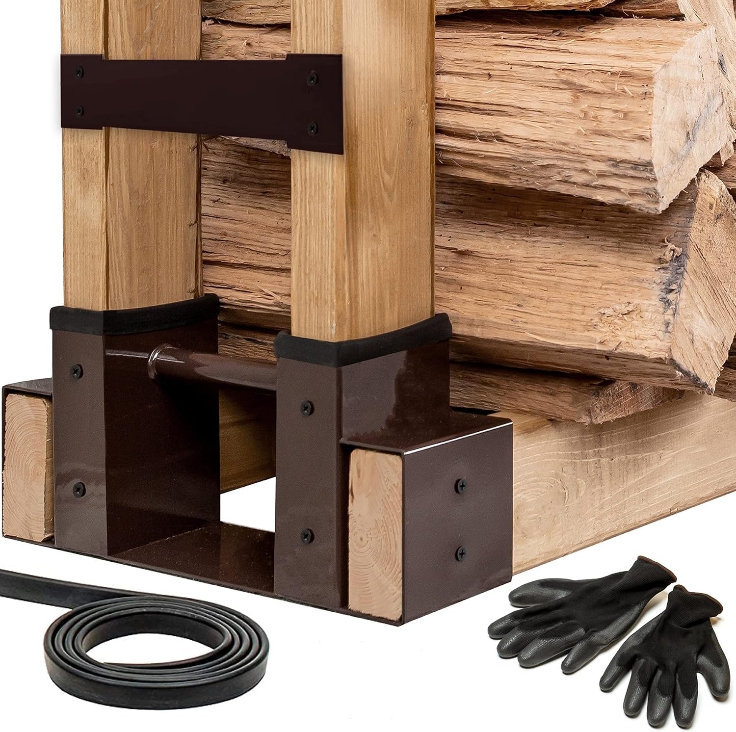 Heavy Duty Metal Firewood Rack Outdoor & Indoor Log Holder for Fireplace, Wood Storage Shelf with Drainage Holes, Rust Resistant Steel Firewood Stacker with Brackets, Steel Plates, Screws and Gloves