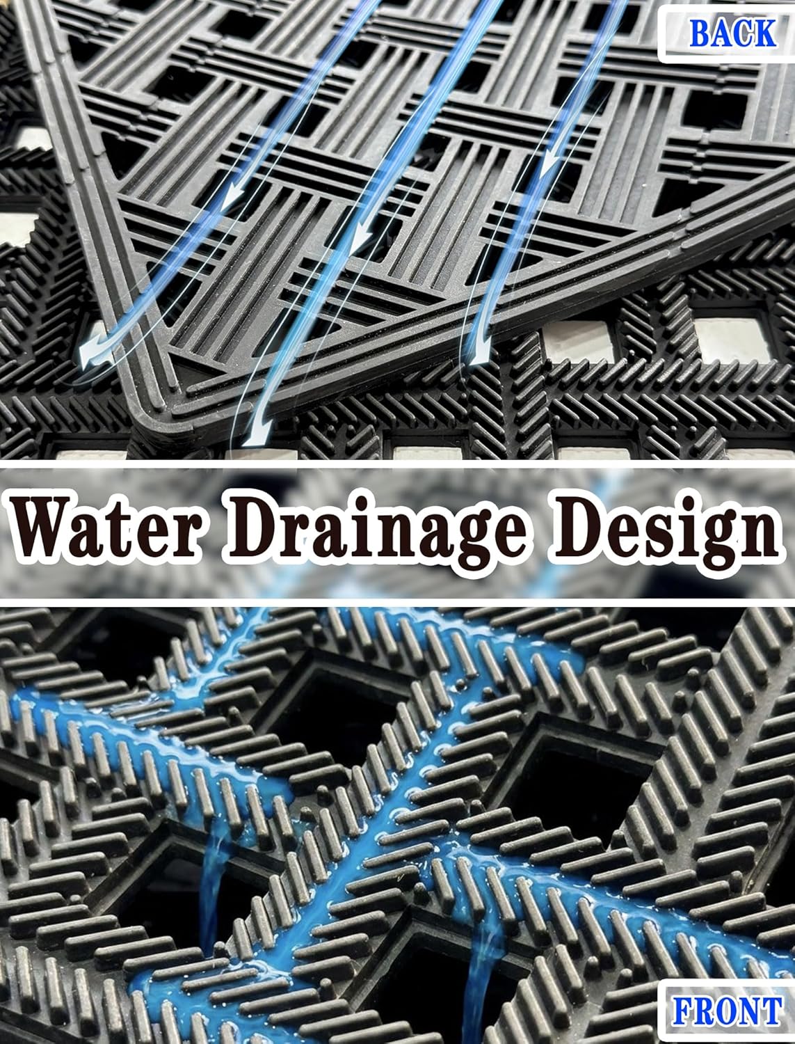 Bulijojo Front Door Mat with Drainage,24x36 Rubber Heavy Duty Dirt Trapper Waterproof Welcome Mat, All Weather for Front Back Door Patio Entryway Black